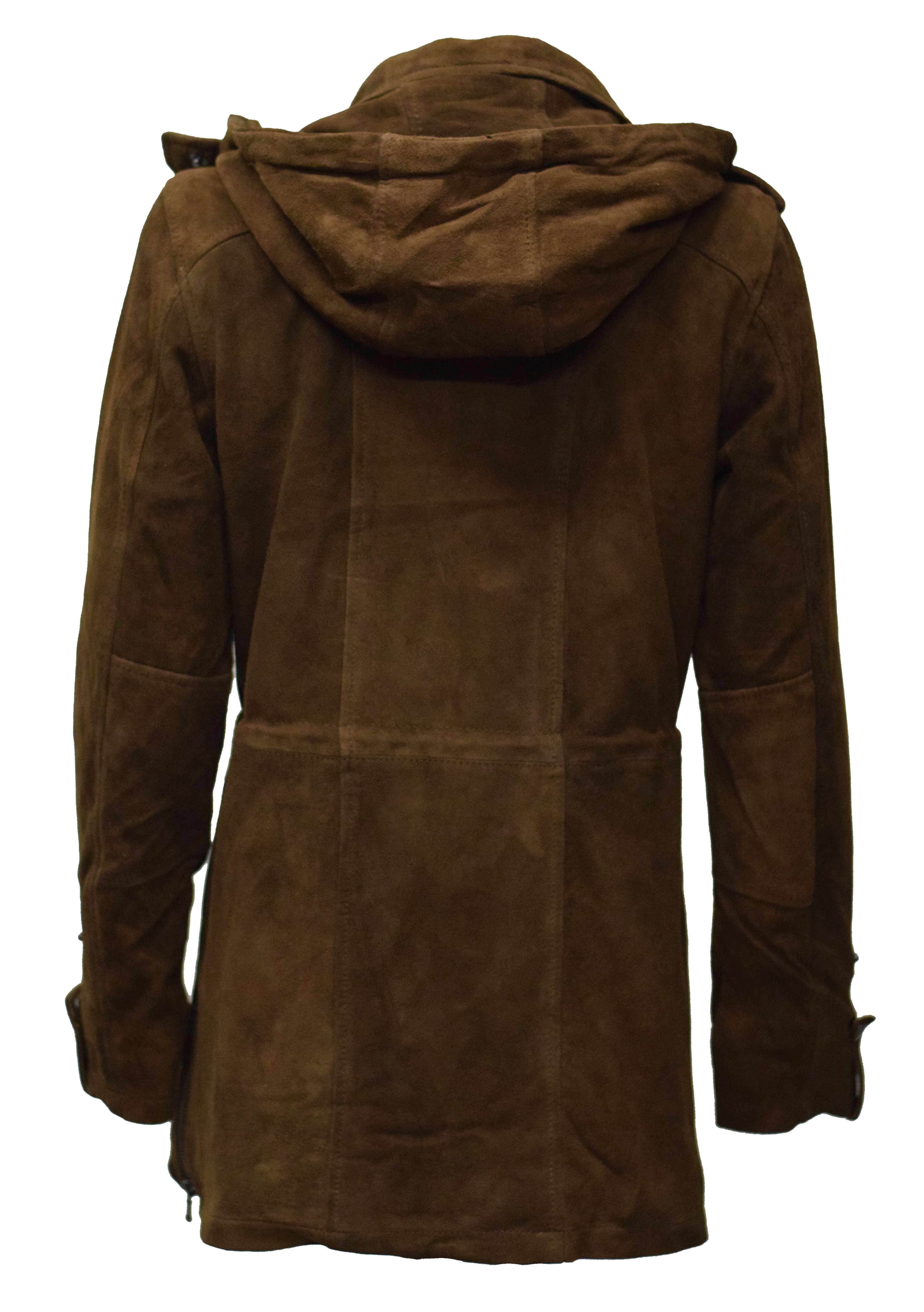 Damen Lederparka Helene mit Kapuze aus Ziegenvelourleder in Mocca