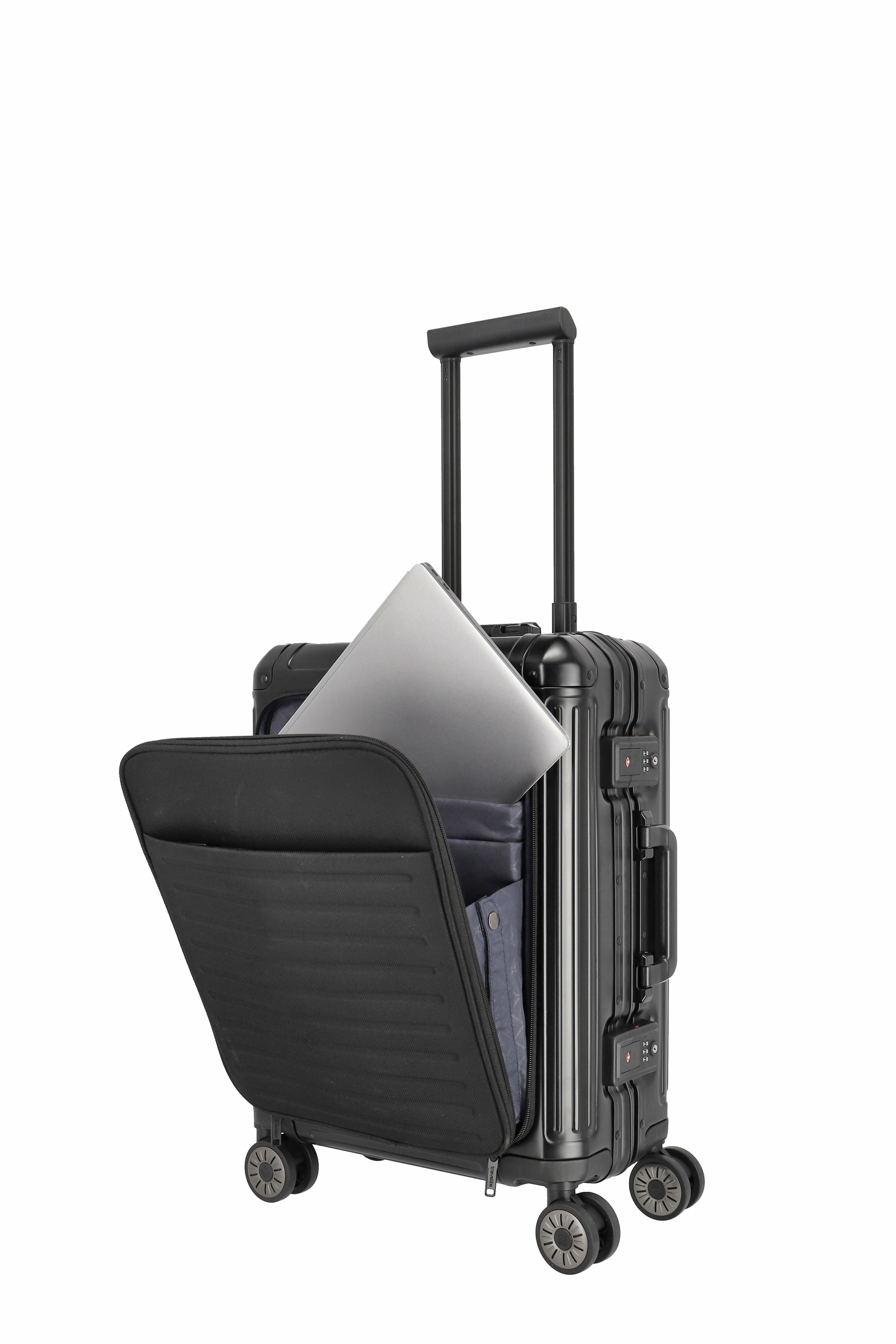 Travelite Aluminium Trolley Next mit Vortasche S 55 cm mit 4 Rollen Schwarz