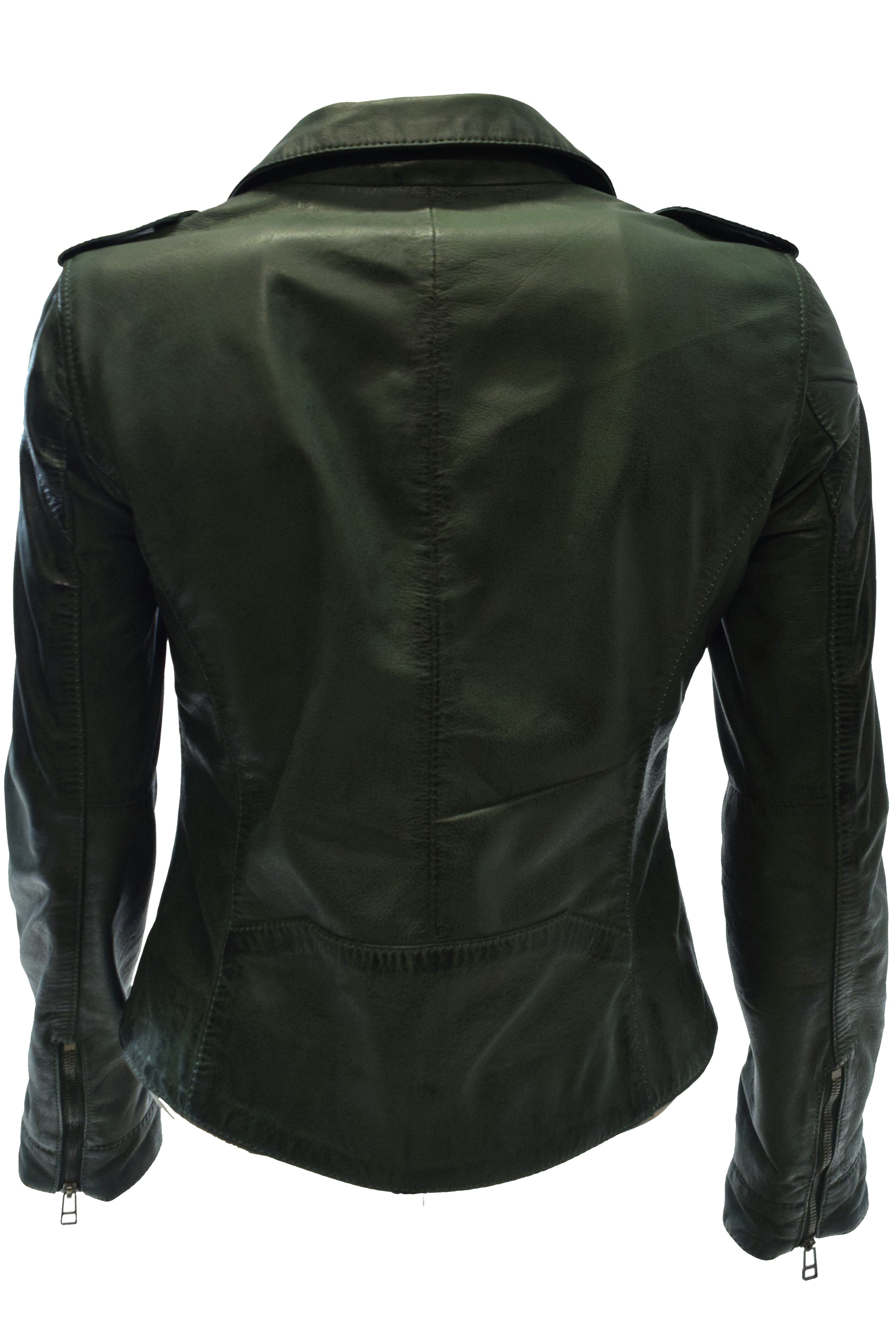 Damen Lammnappa Biker Lederjacke Sibilla Dunkelgrün