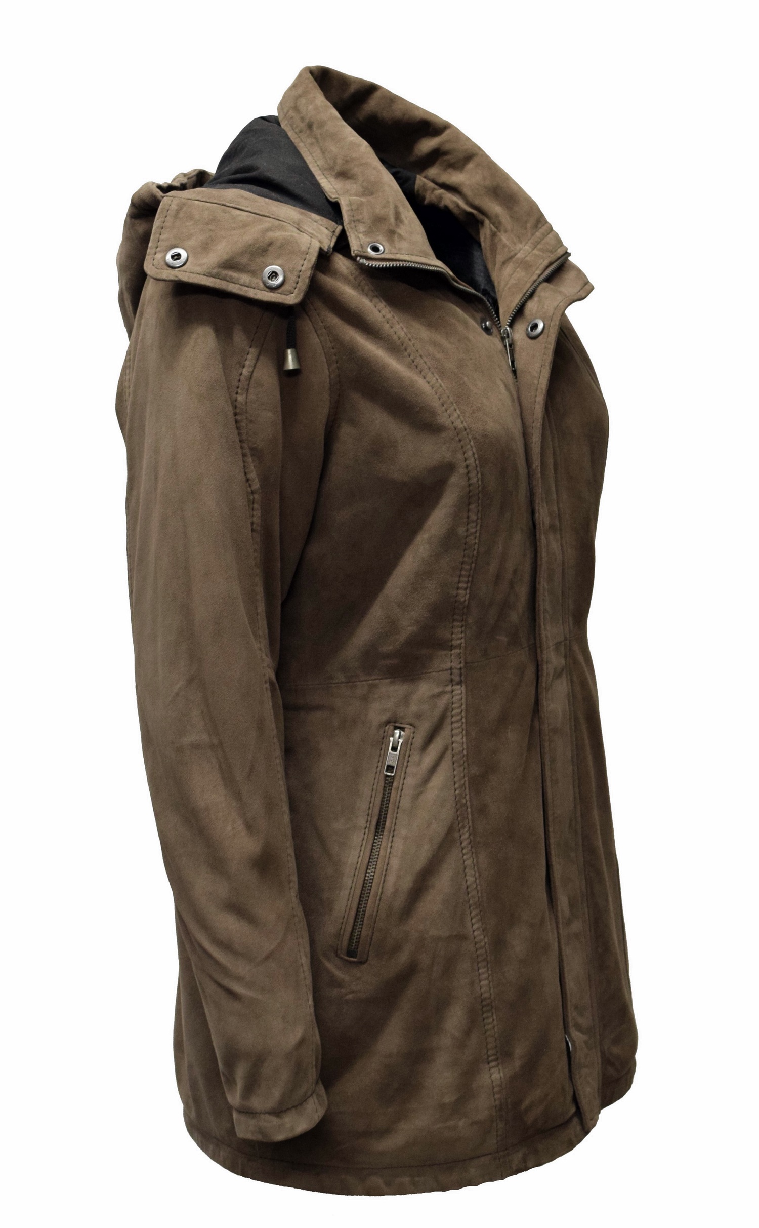 Damen Ziegenvelour Lederjacke Pauline in Schlamm