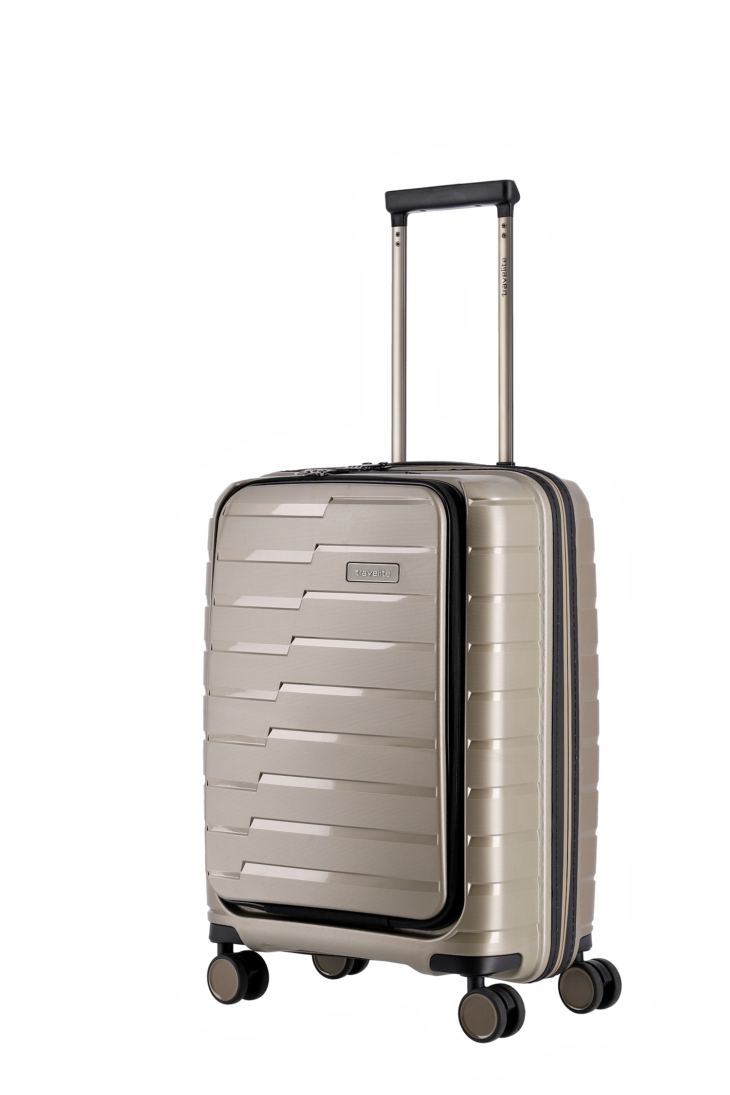 Travelite Koffer Air Base Vortasche 4 Rollen Trolley 55 cm S+ Champagner