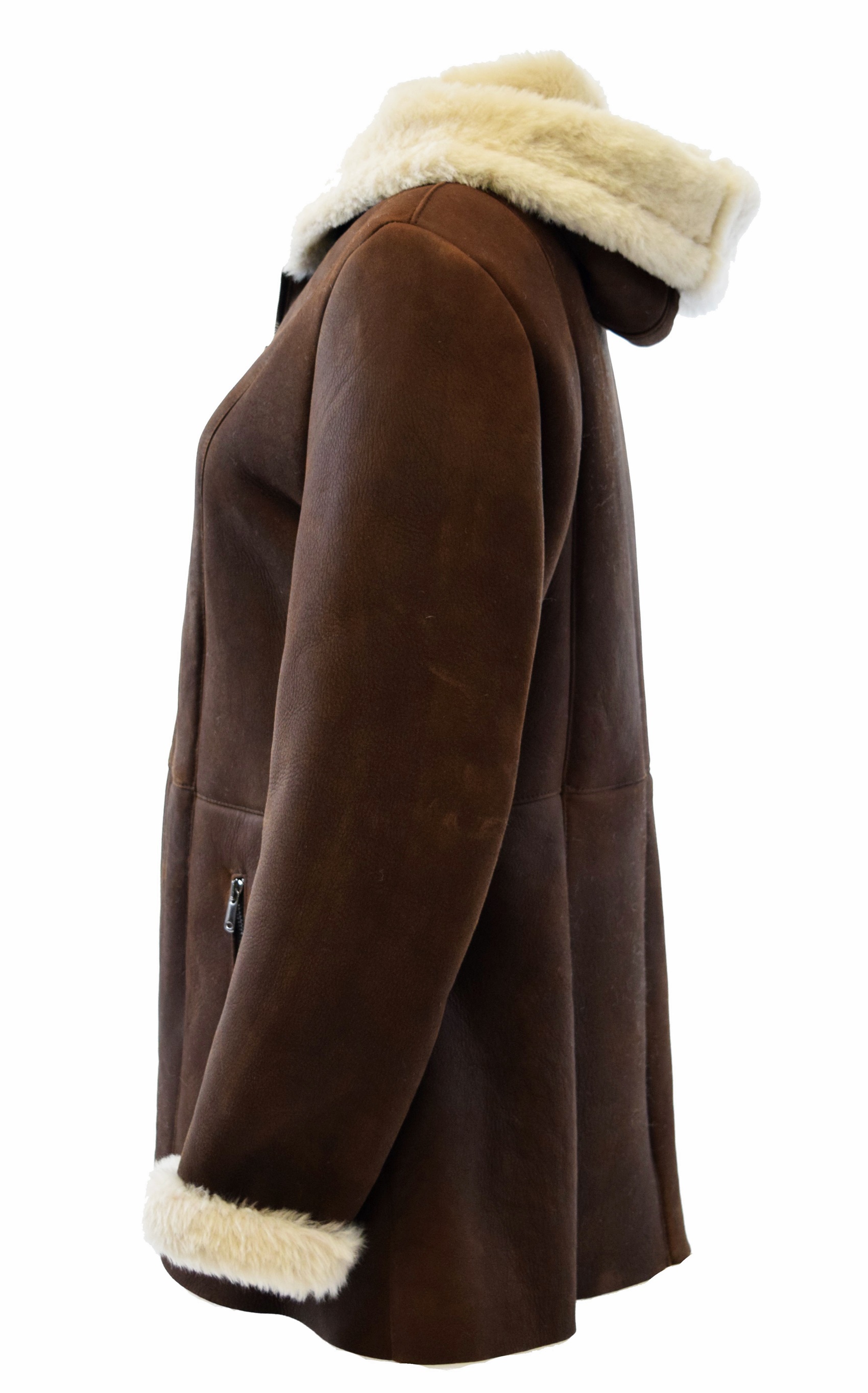 Damen Lammfelljacke Lennja mit Kapuze in Naturbraun
