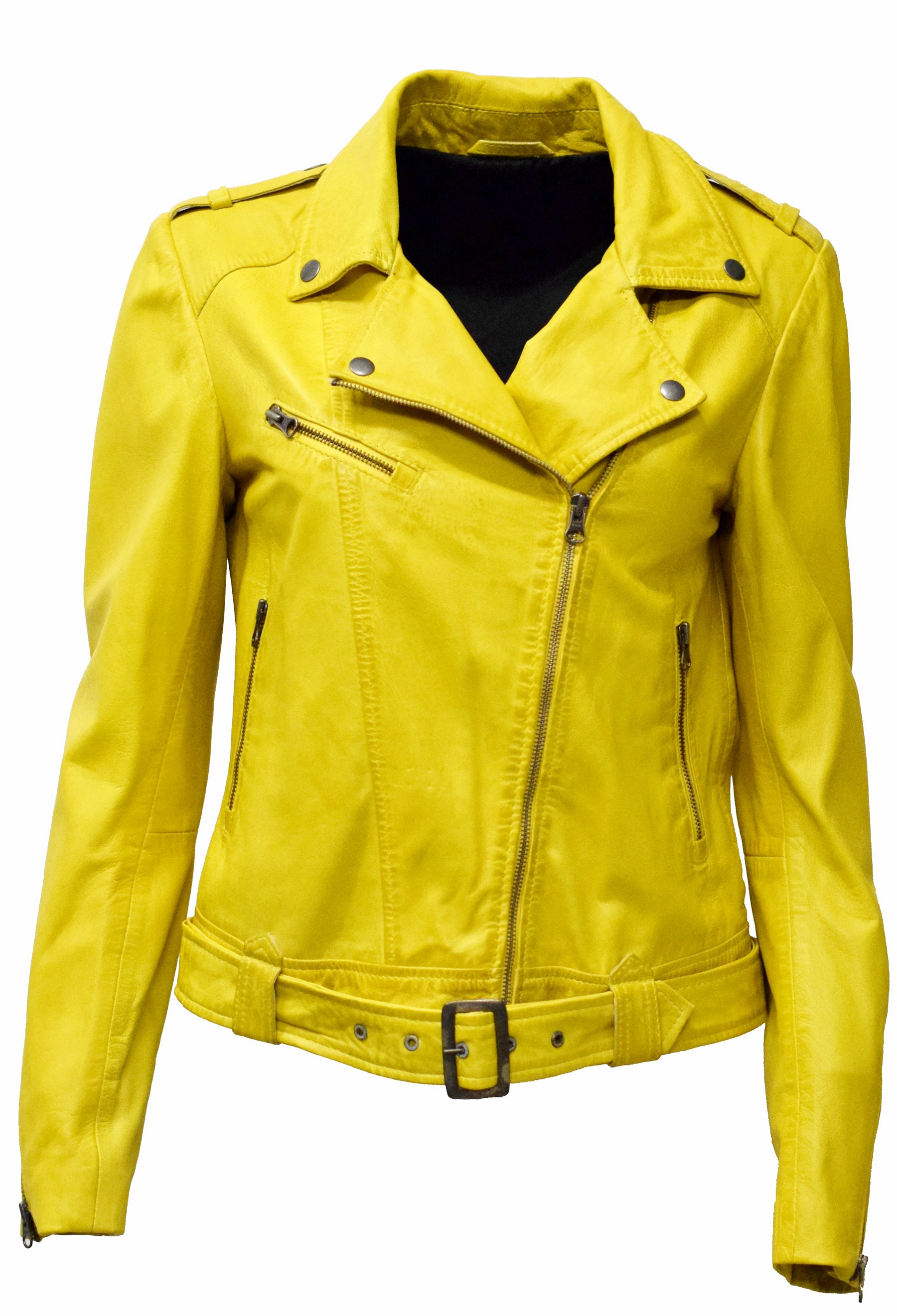 Damen Biker Lederjacke Sumi in washed Gelb