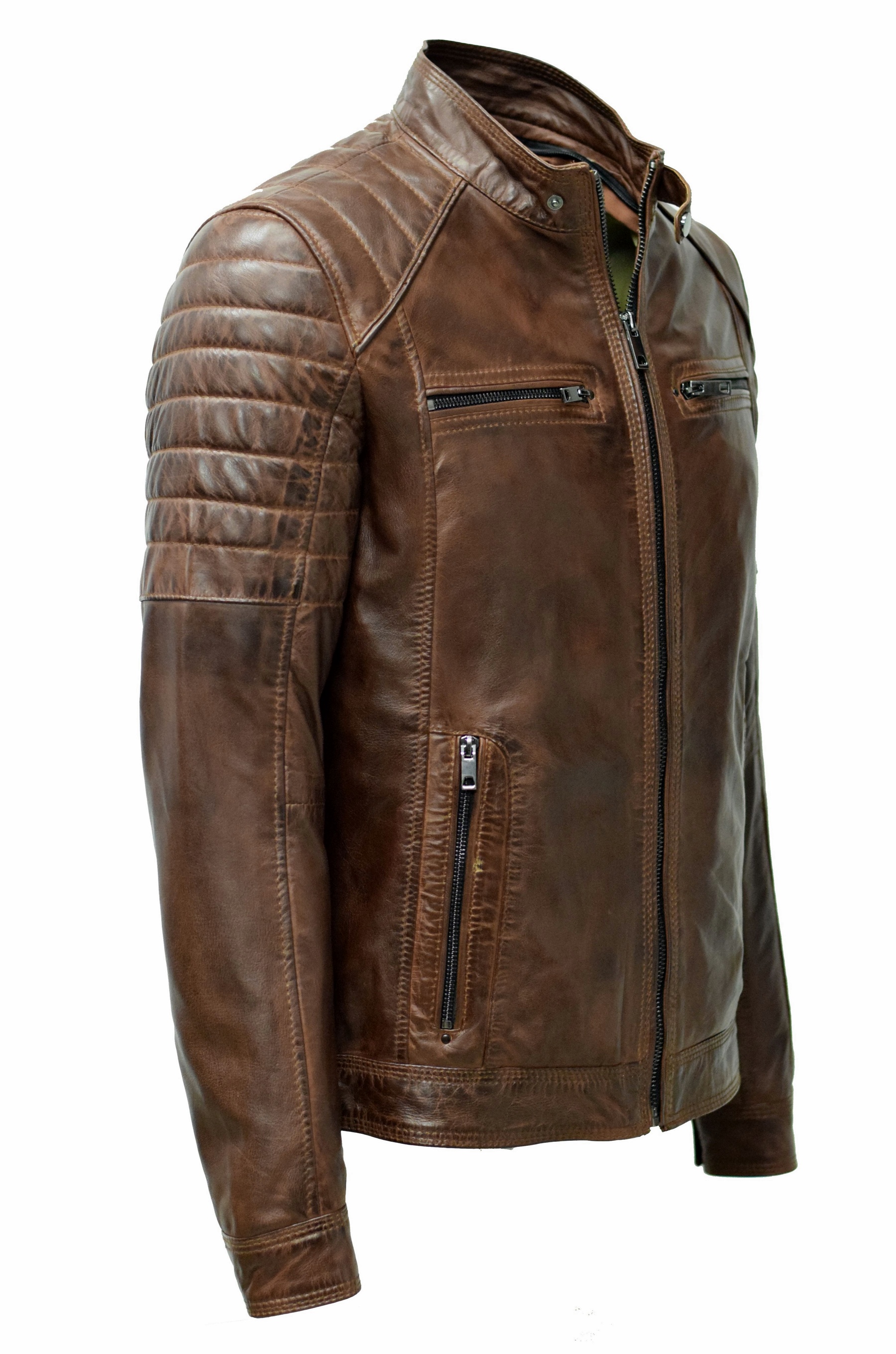 Herren Lederjacke Franky in washed Kastanienbraun