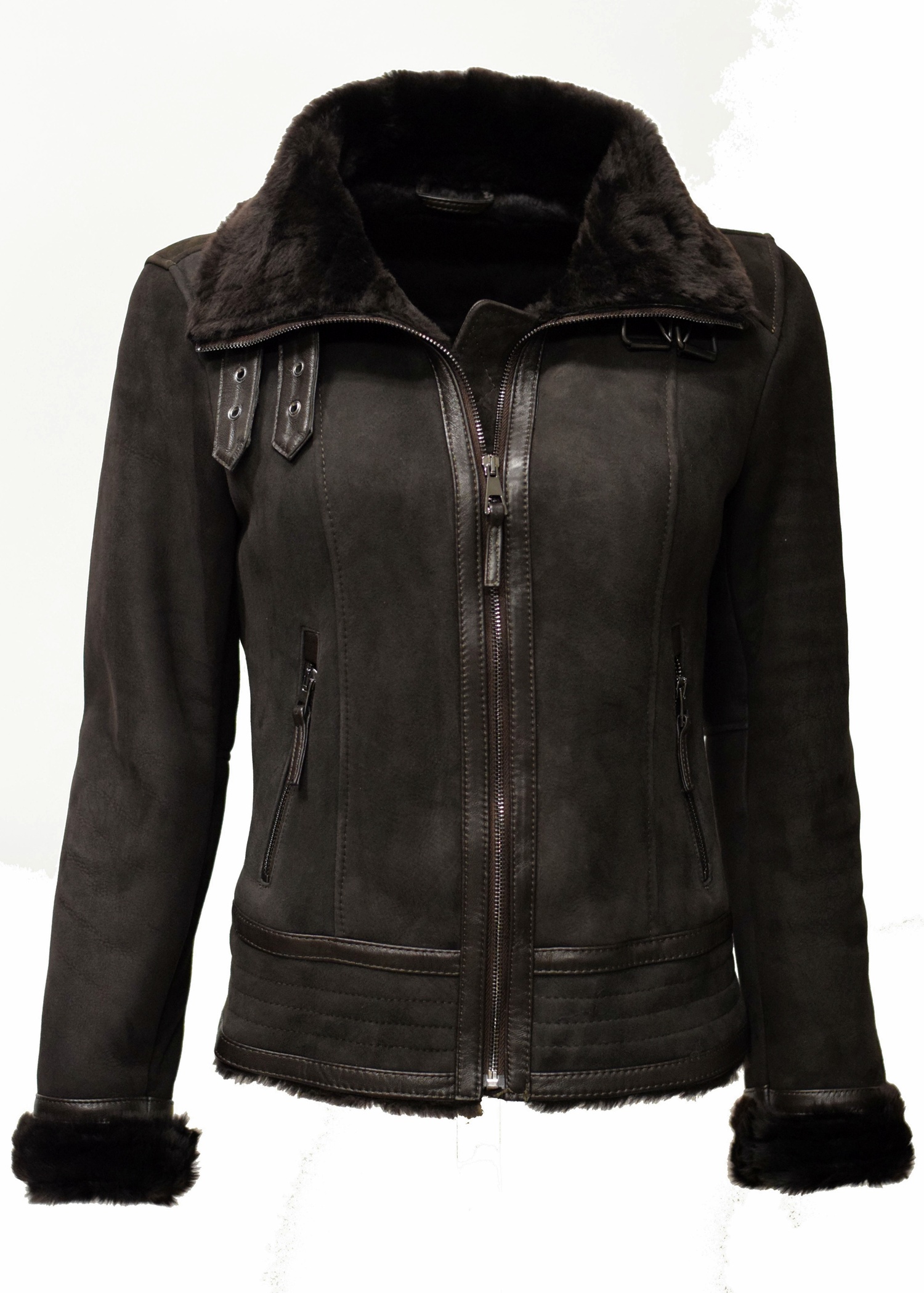 Damen Lammfelljacke Lena in Schwarzbraun