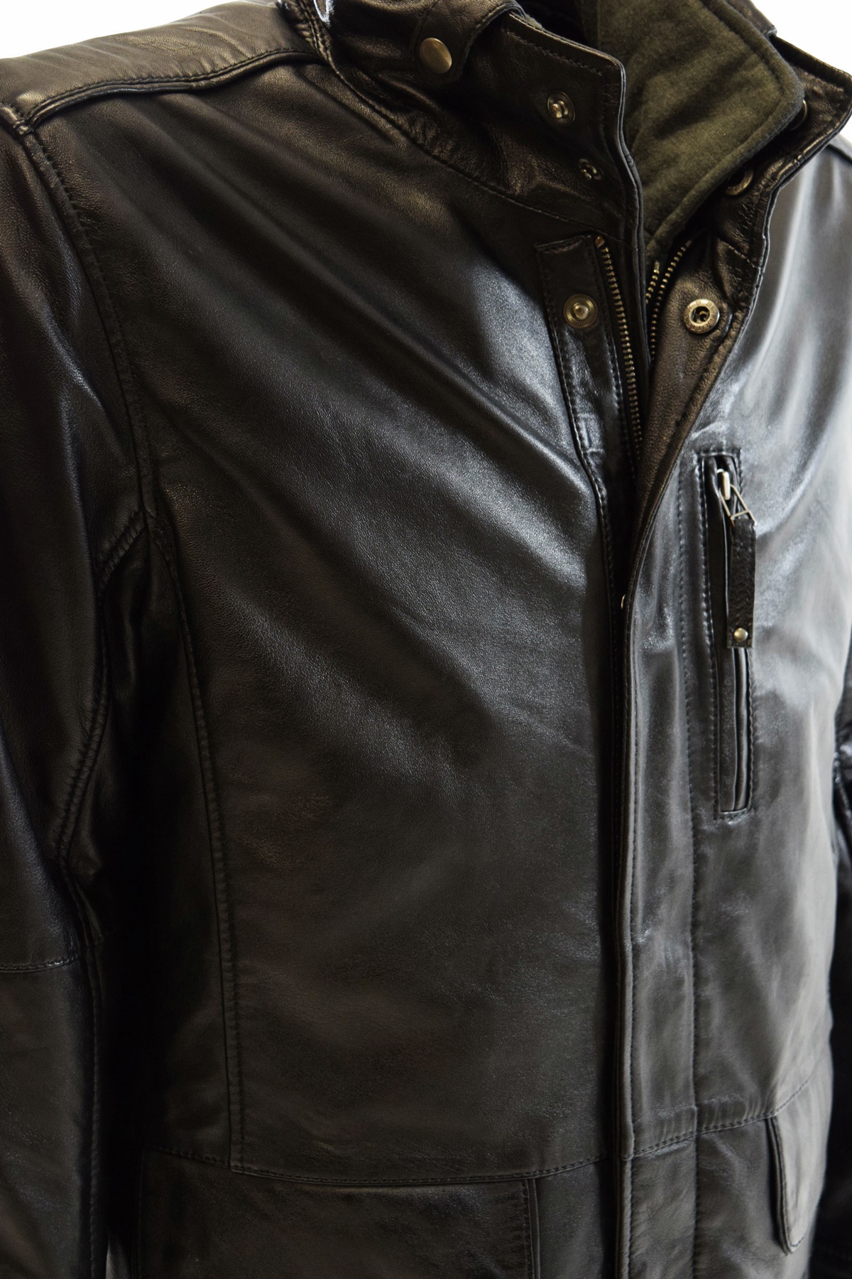 Herren Long Lederjacke Nick in washed Schwarz