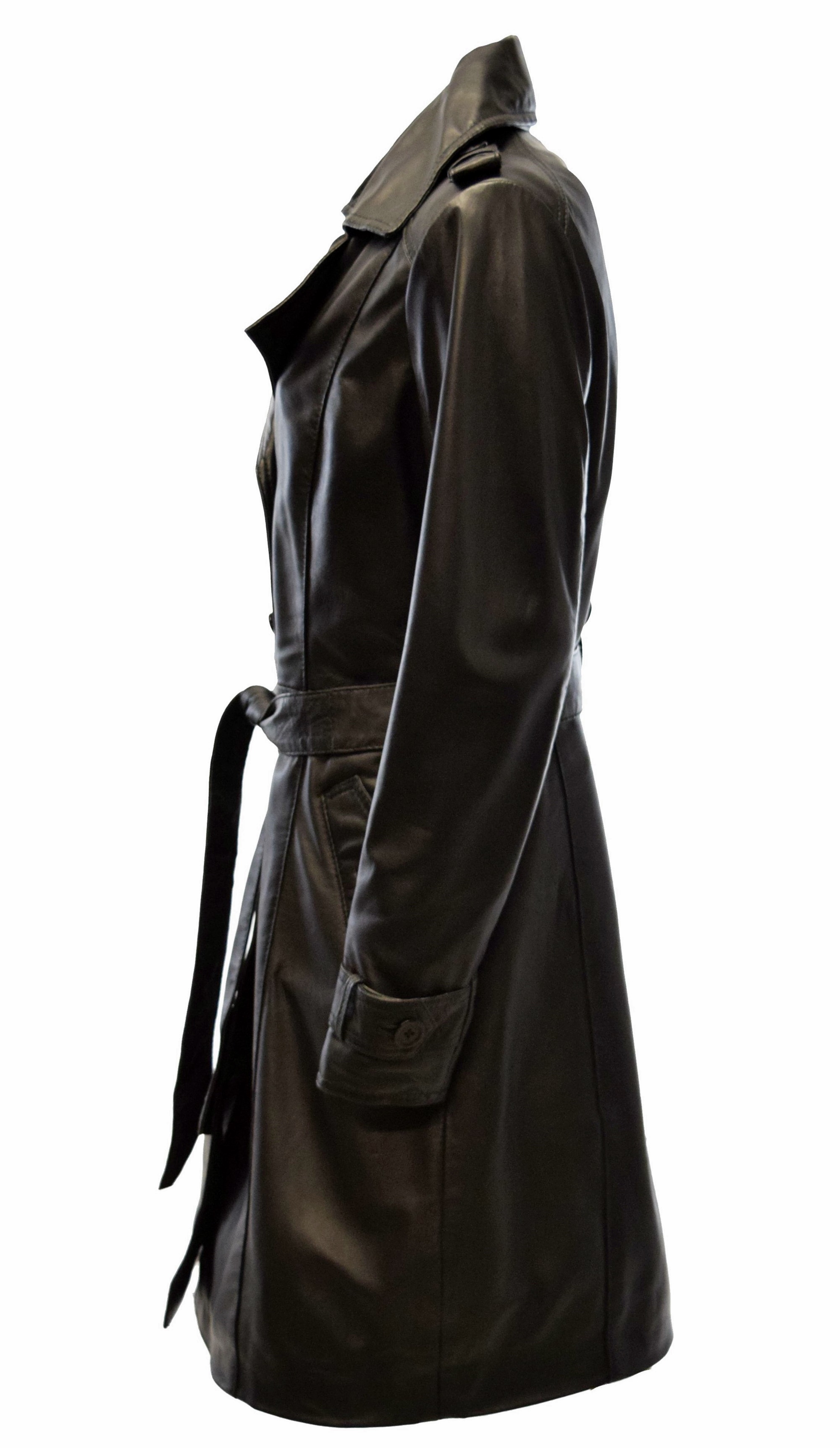 Damen Trenchcoat Ledermantel Tilly in washed Schwarz