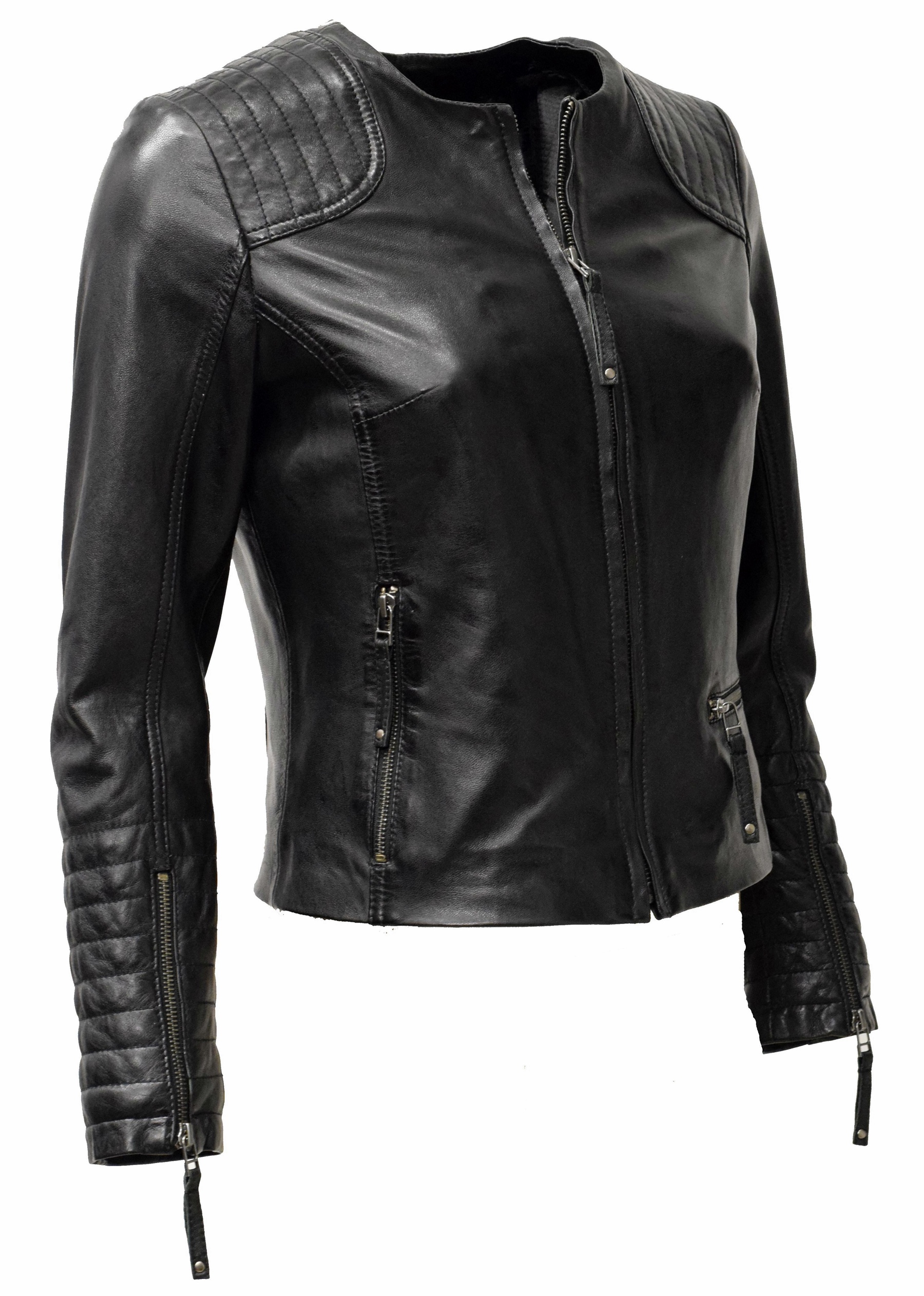 Damen Lederjacke Luisa in washed Schwarz