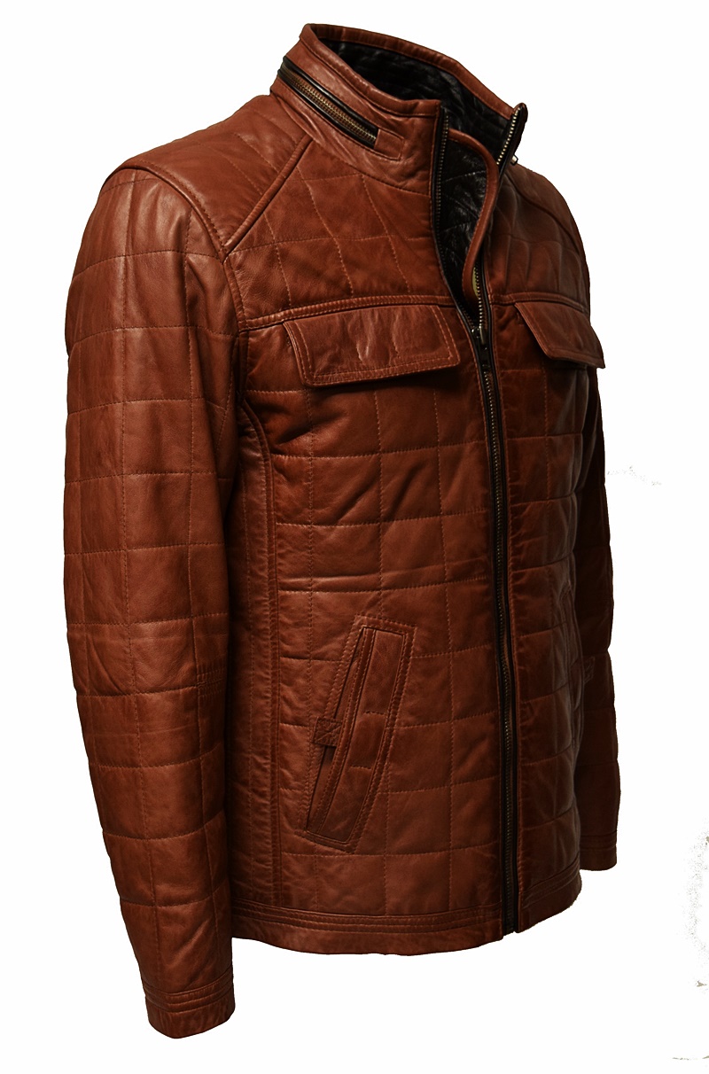 Herren Stepp-Lederjacke Colin washed Dunkelcognac