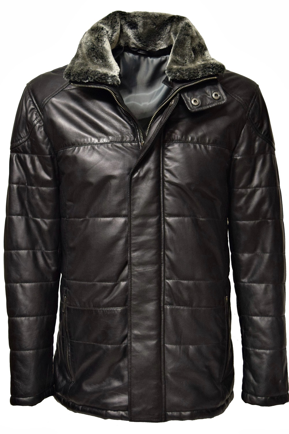 Herren Long Stepp-Lederjacke Sid in Schwarz