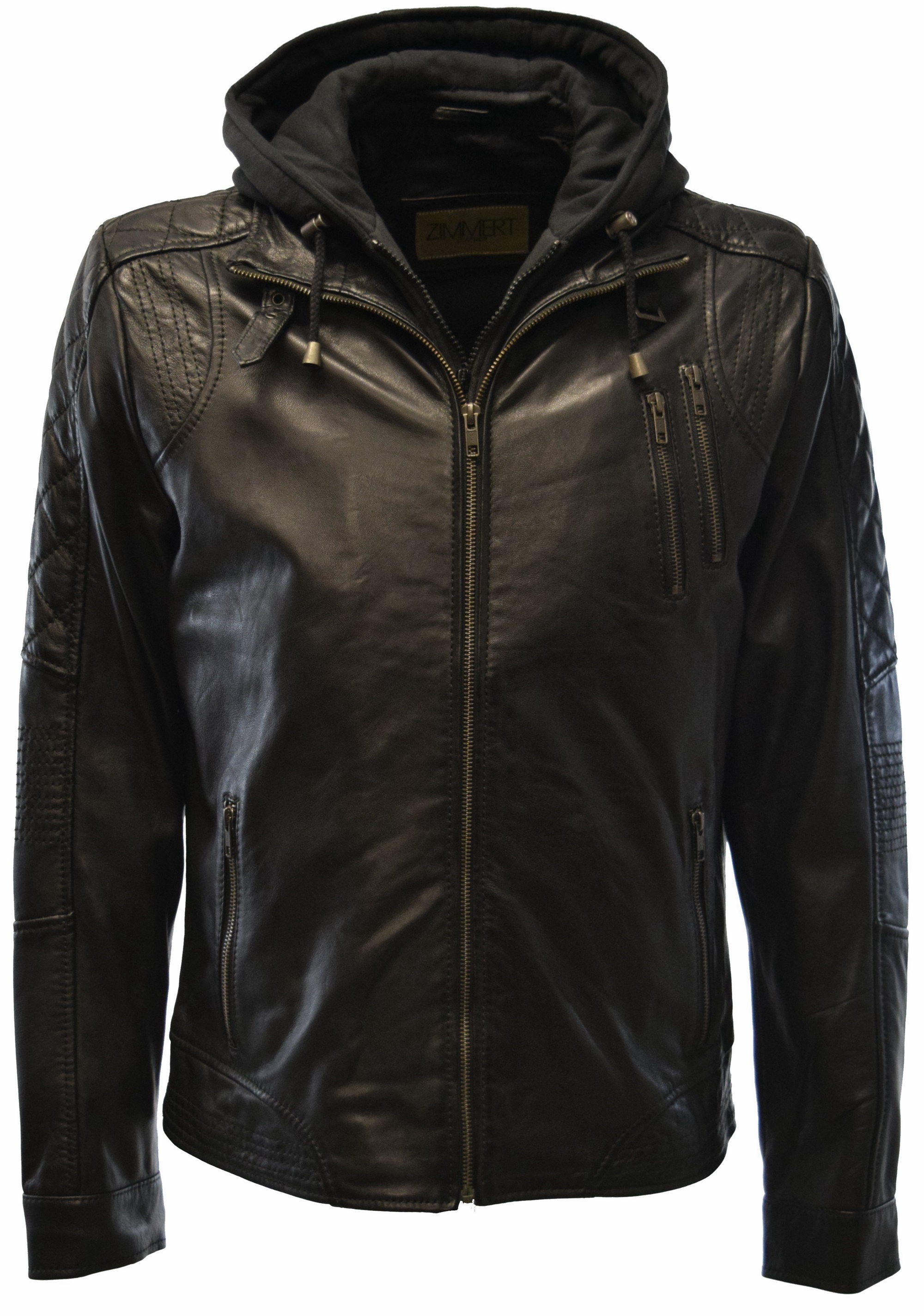 Lederjacke Mit Kapuze Herren Schwarz