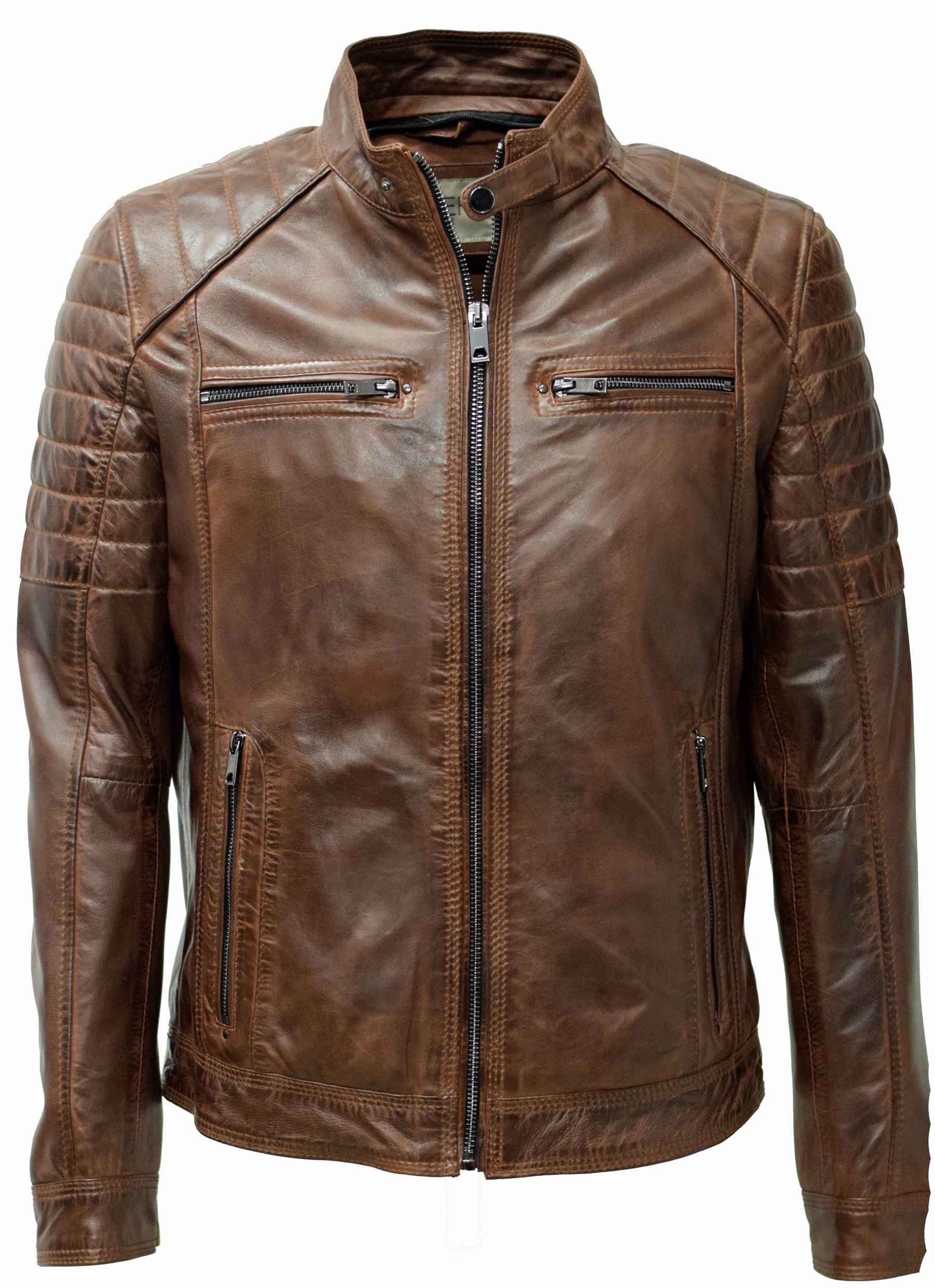 Herren Lederjacke Franky in washed Kastanienbraun