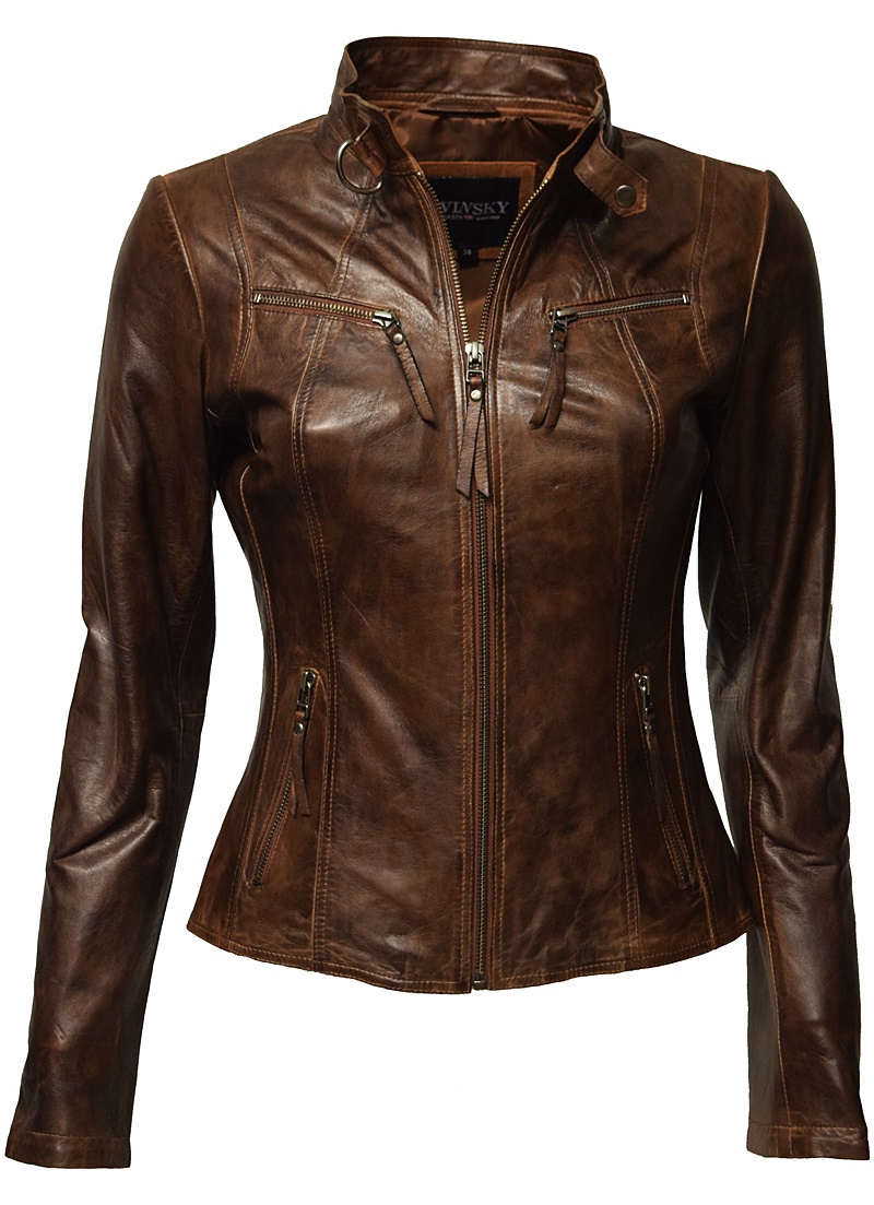 Damen Lederjacke P-14-01 washed Darktan