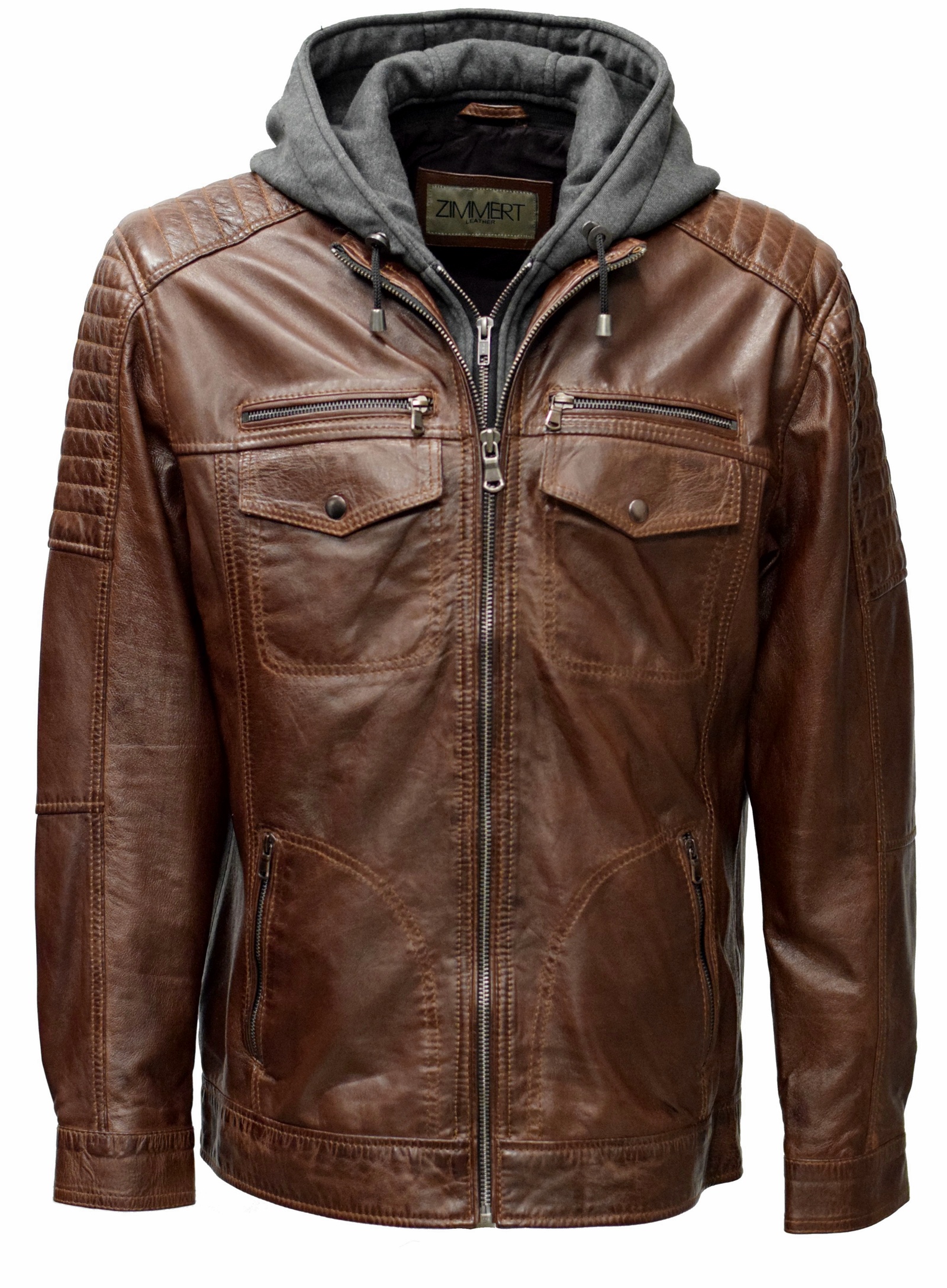 Herren Lederjacke Gernd mit Kapuze washed Kastanie Braun