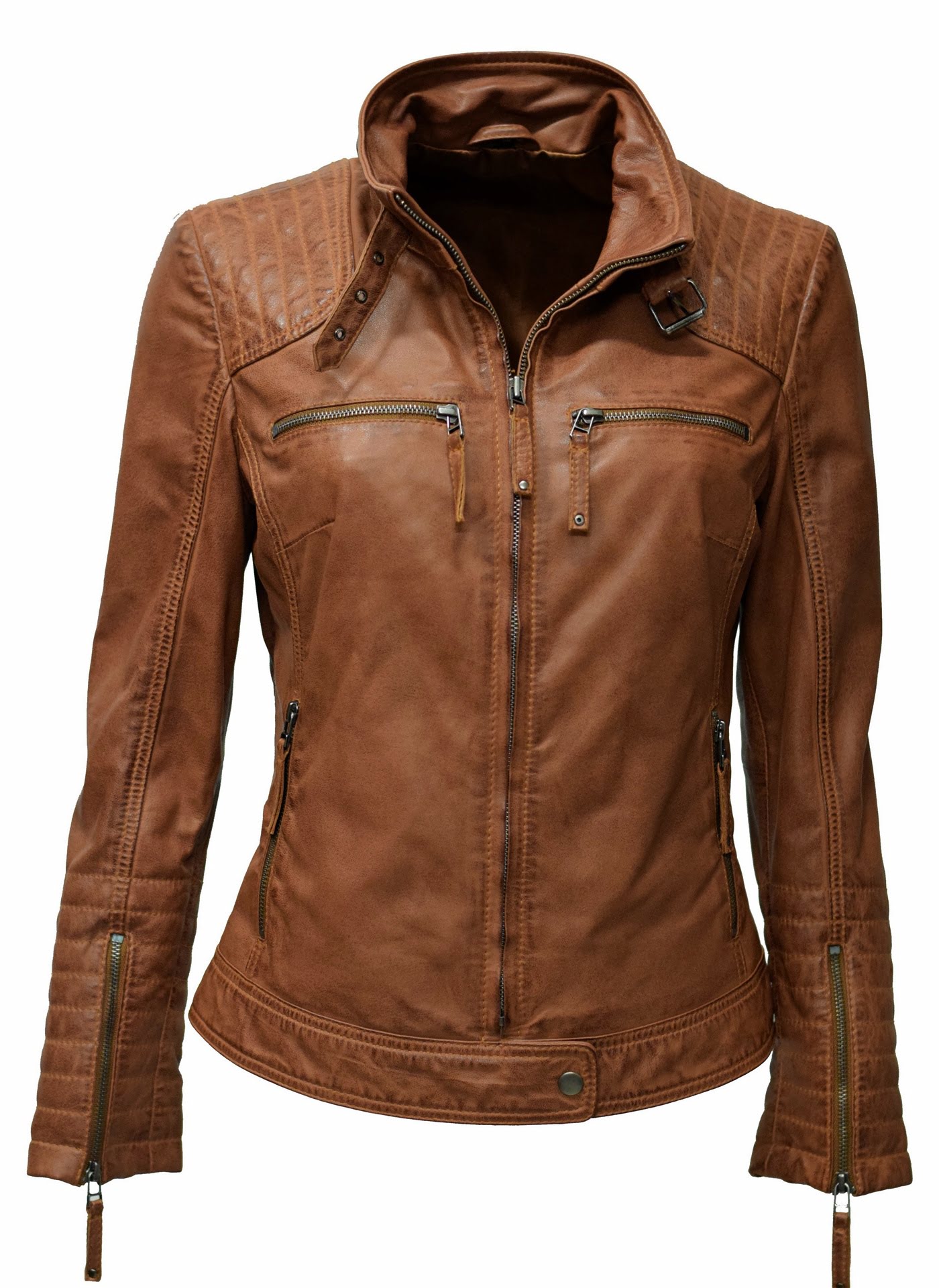 Damen Lederjacke Santa gesteppt washed Cognac