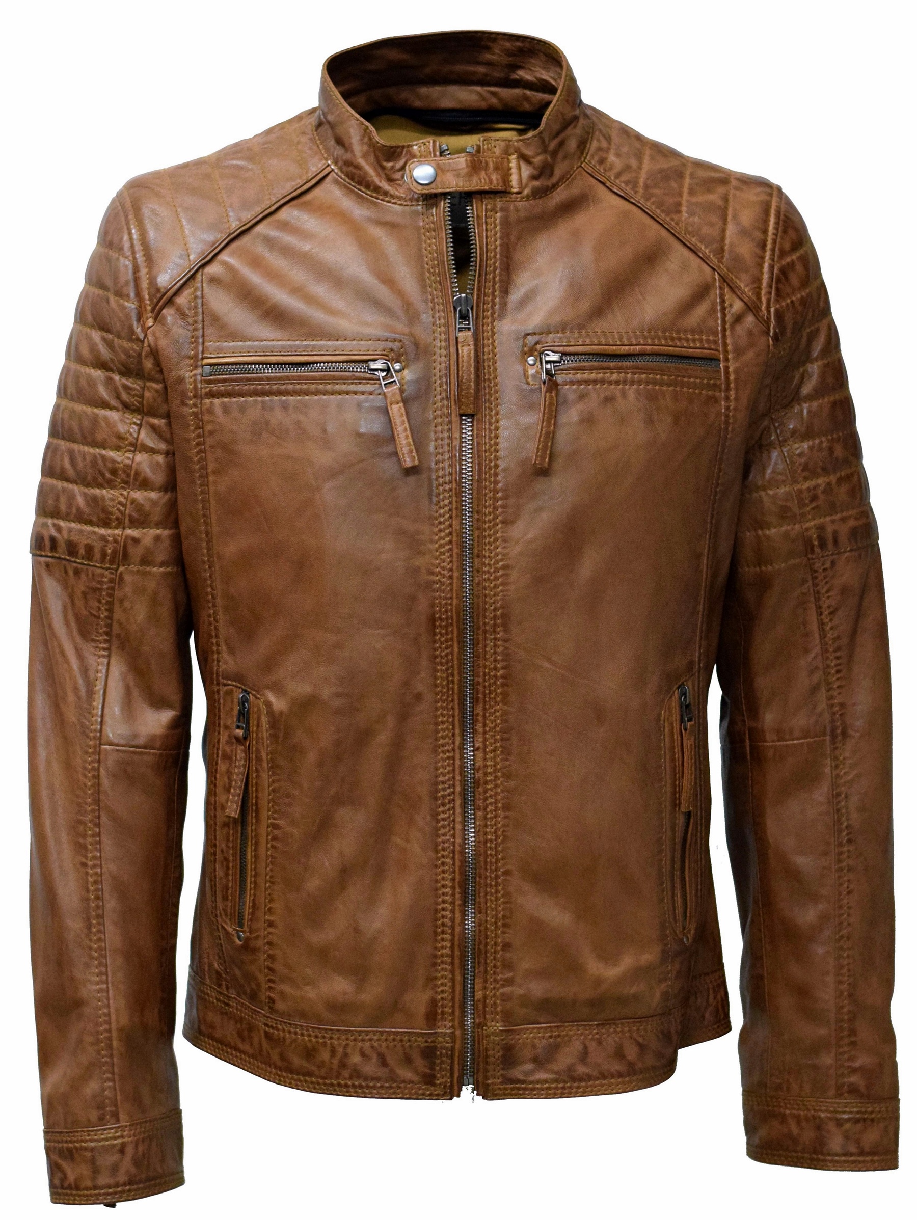 Herren Lederjacke Franky in washed Darkcognac