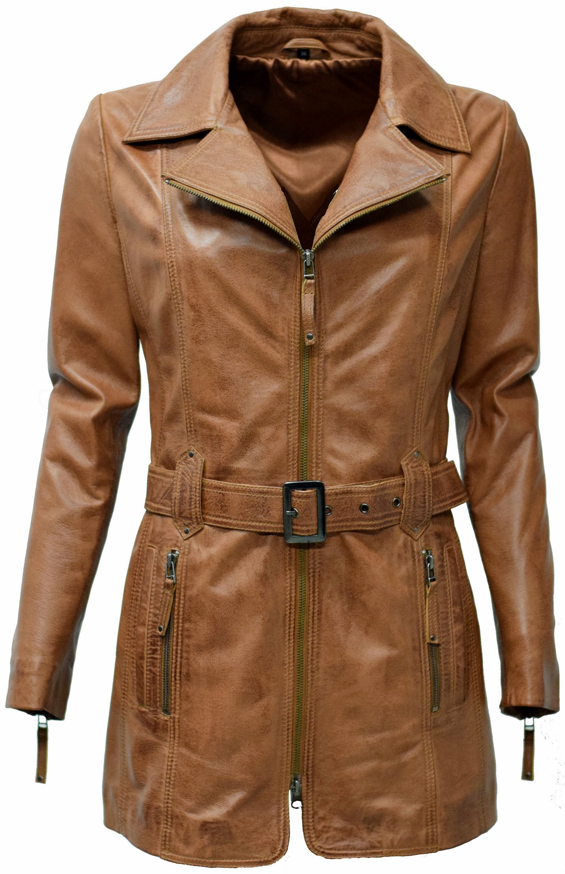 Damen Ledermantel Lara in washed Cognac