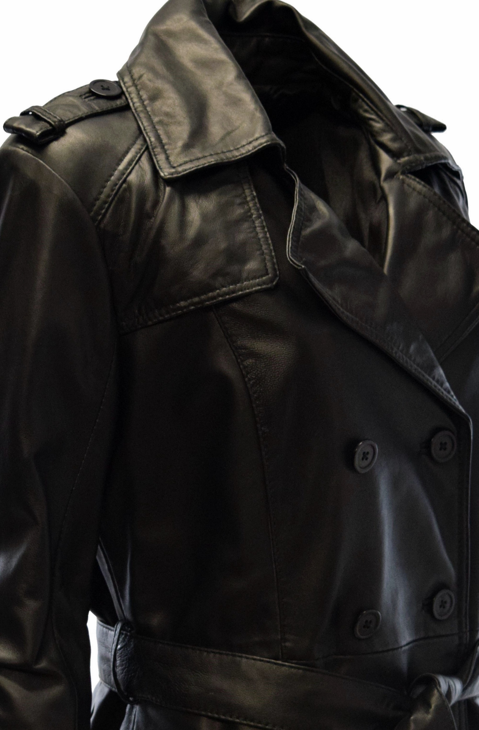Damen Trenchcoat Ledermantel Tilly in washed Schwarz