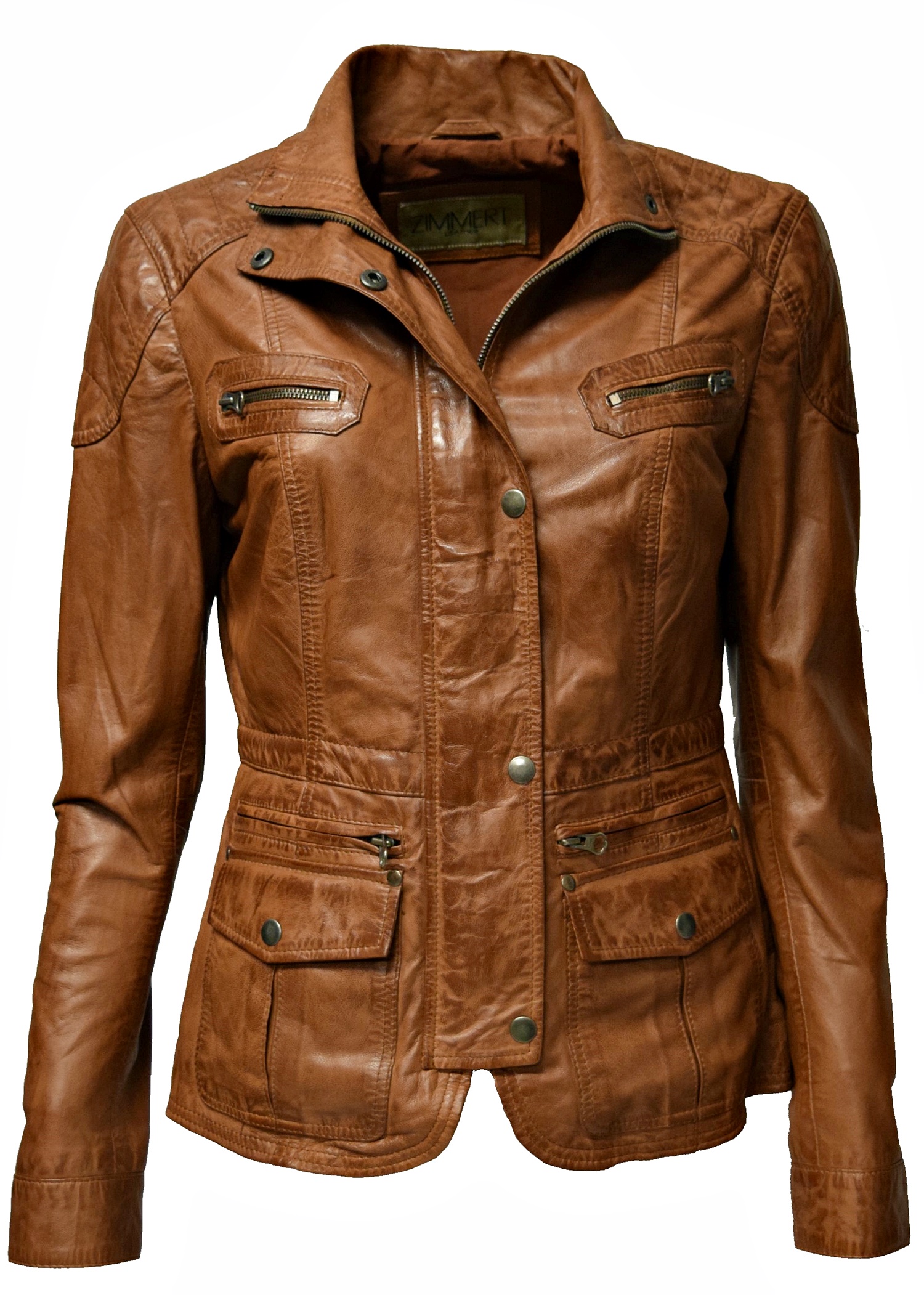 Damen Lederjacke Lilli in washed Cognac