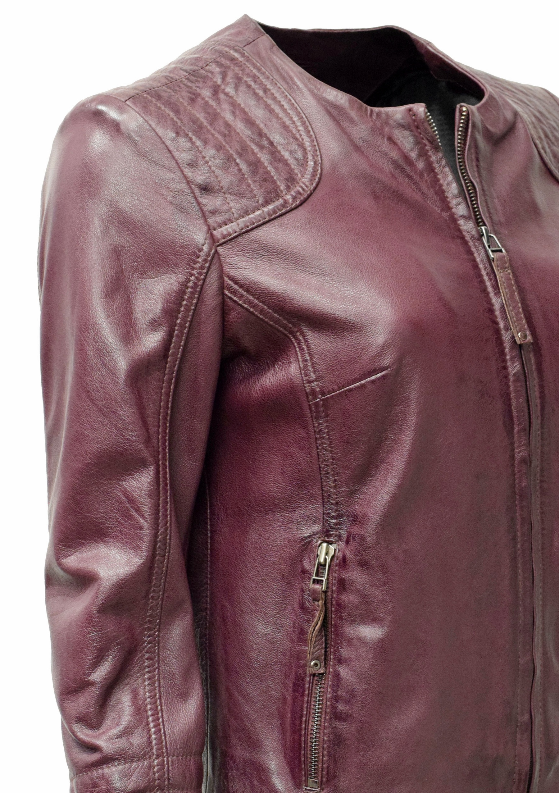 Damen Lederjacke Luisa in washed Burgund