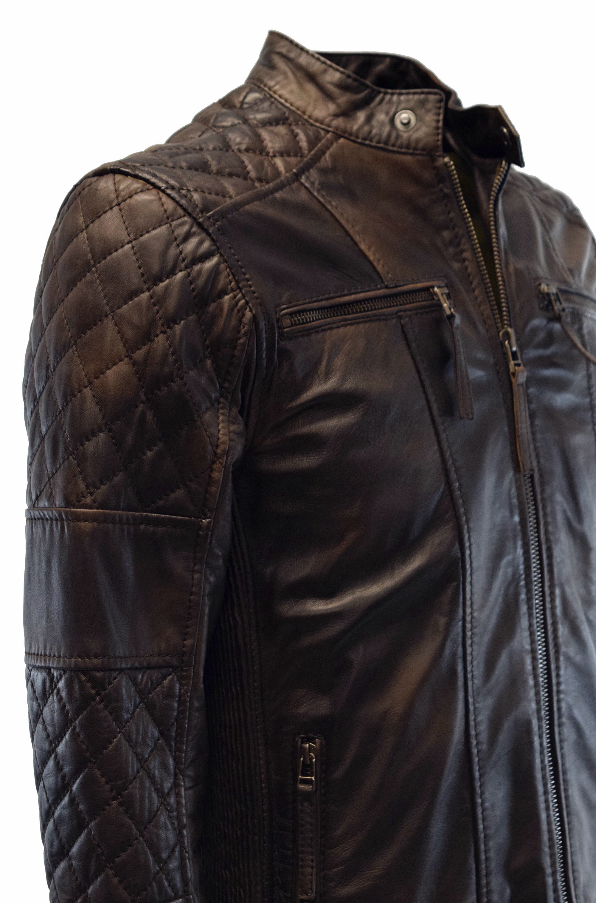 Herren Lederjacke Alex gesteppt in washed Mocca