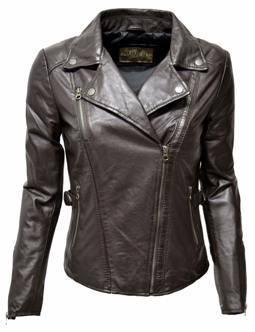 Damen Lederjacke Stella im Biker Stil Moccabraun