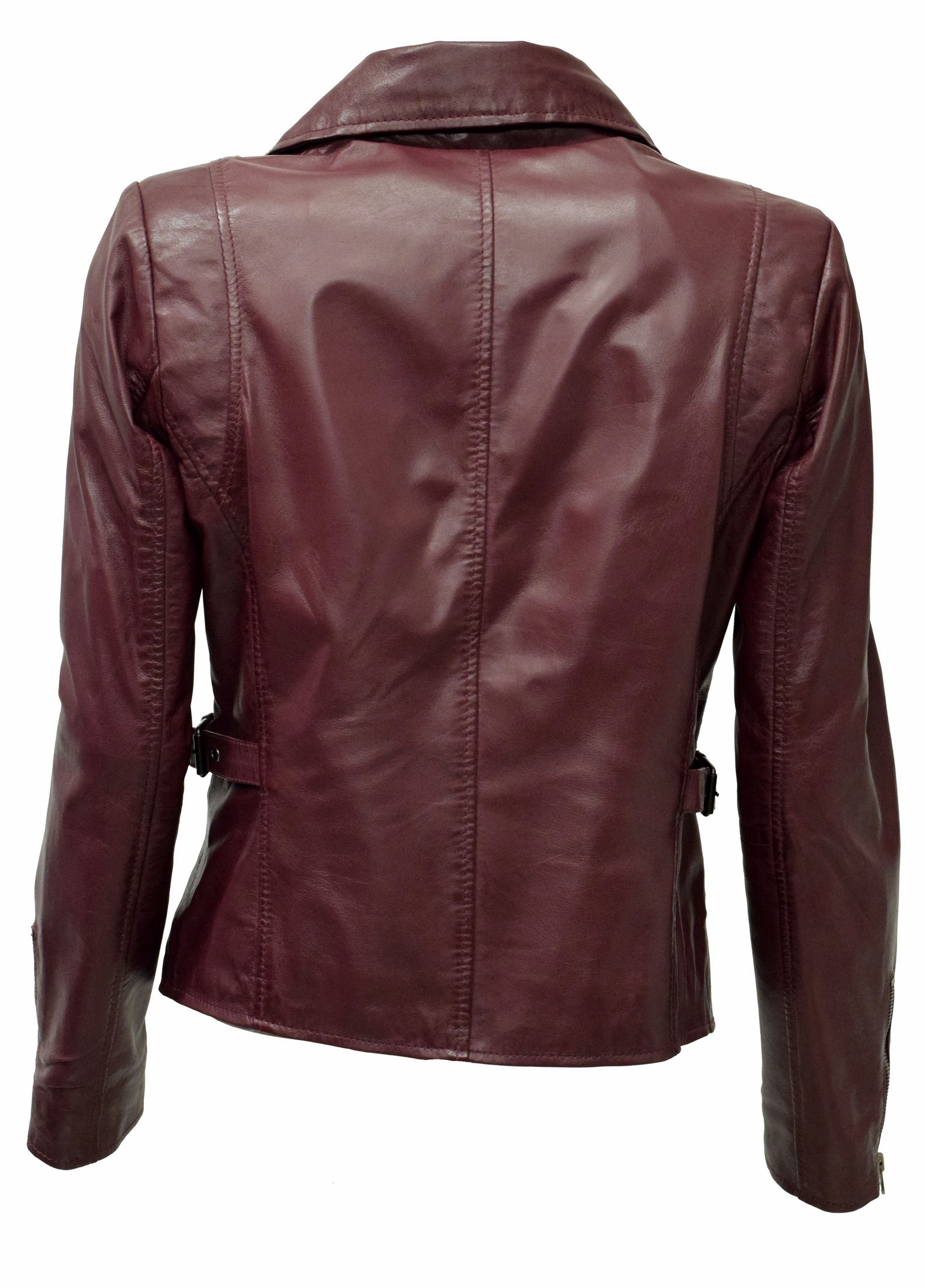 Damen Lederjacke Stella im Biker Stil in Bordorot