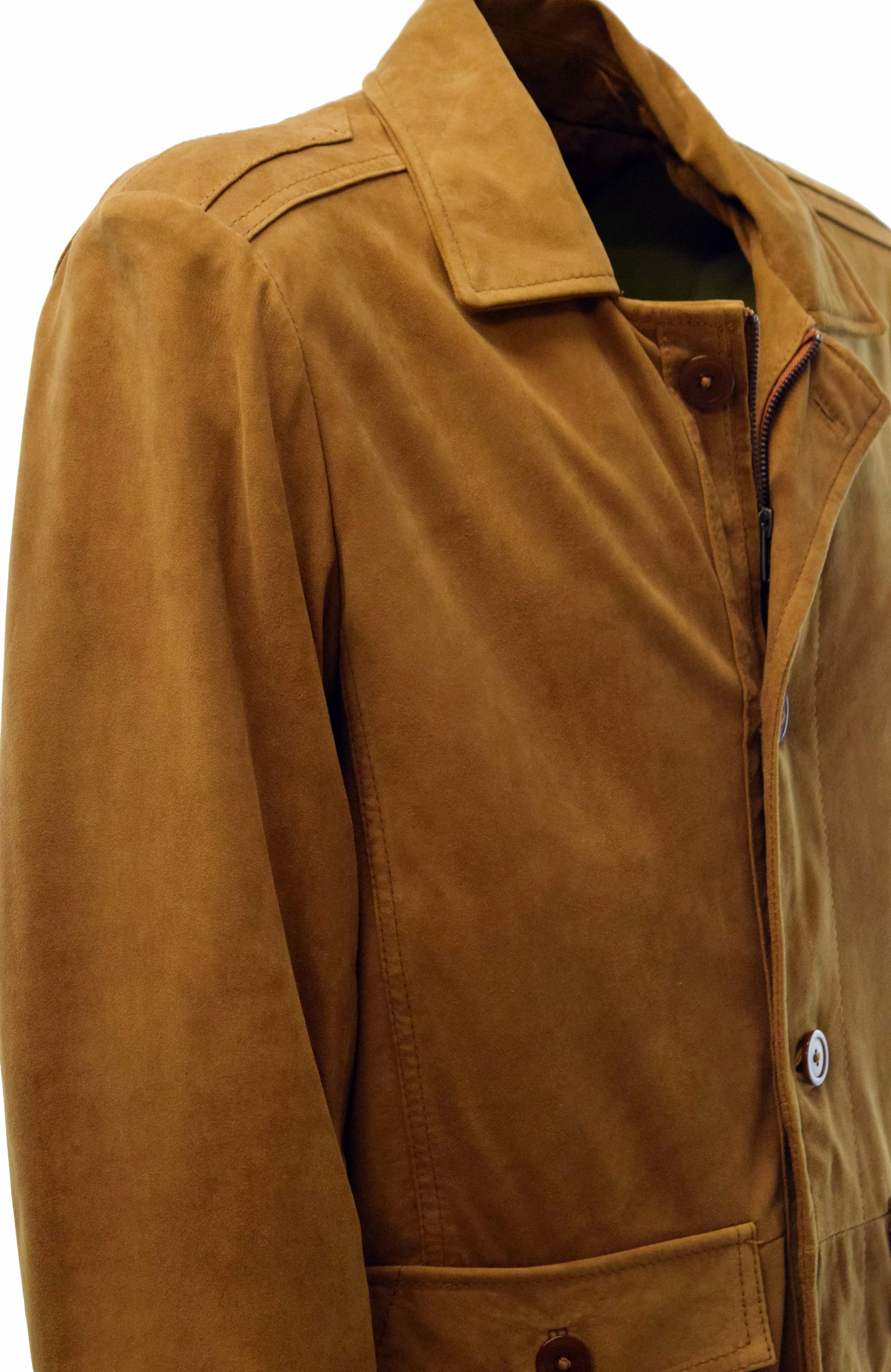 Herren Long Lederjacke Anthony Velouleder in Cognac