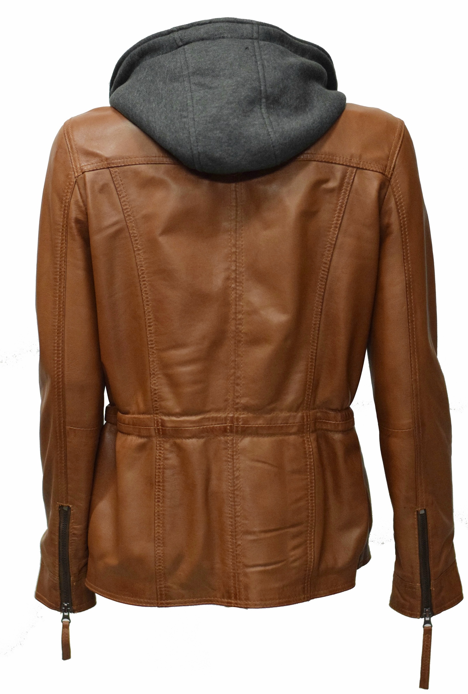 Damen Lederjacke Vanilla mit Kapuze in Dunkelcognac