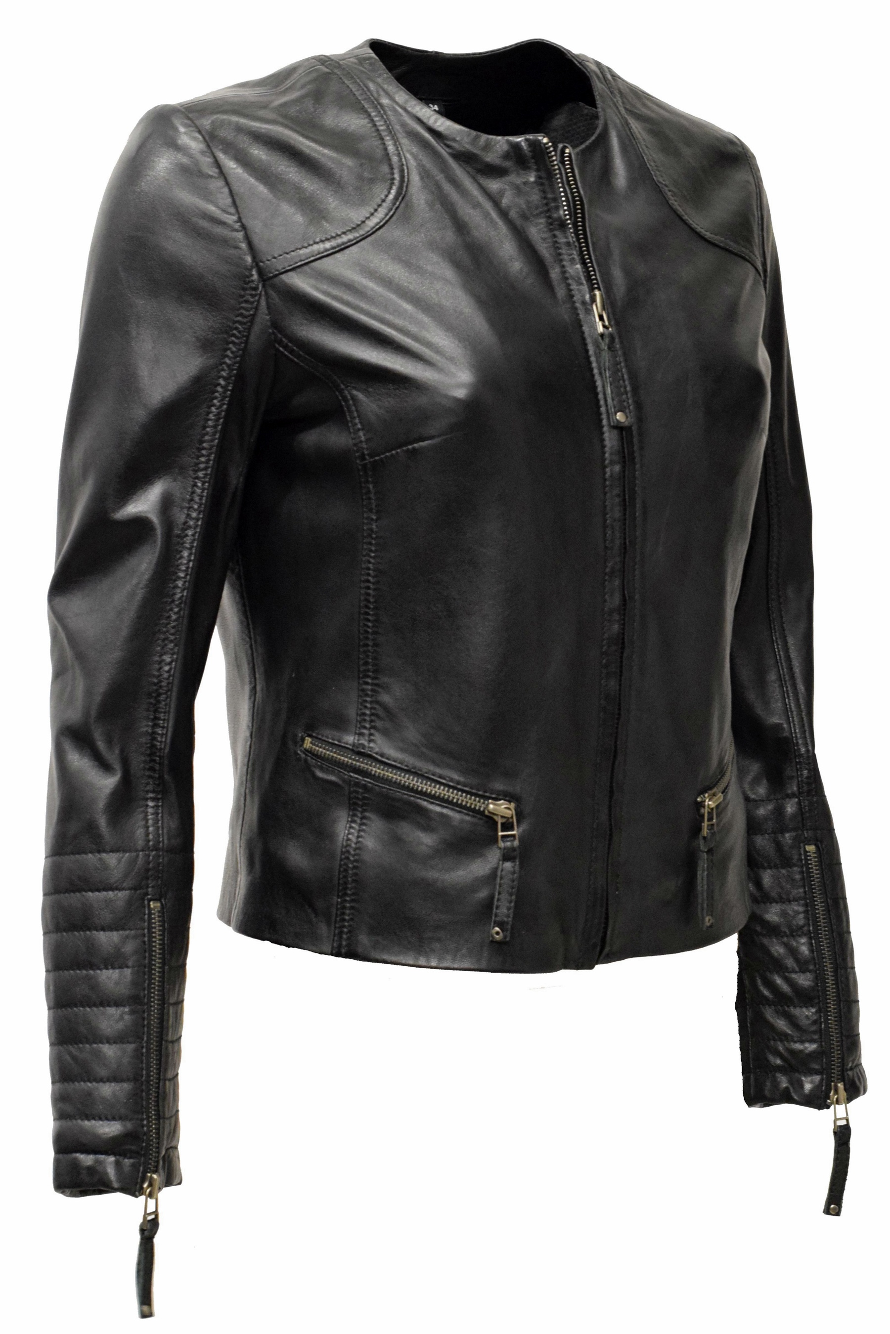 Damen Lederjacke "BINI" in washed Schwarz