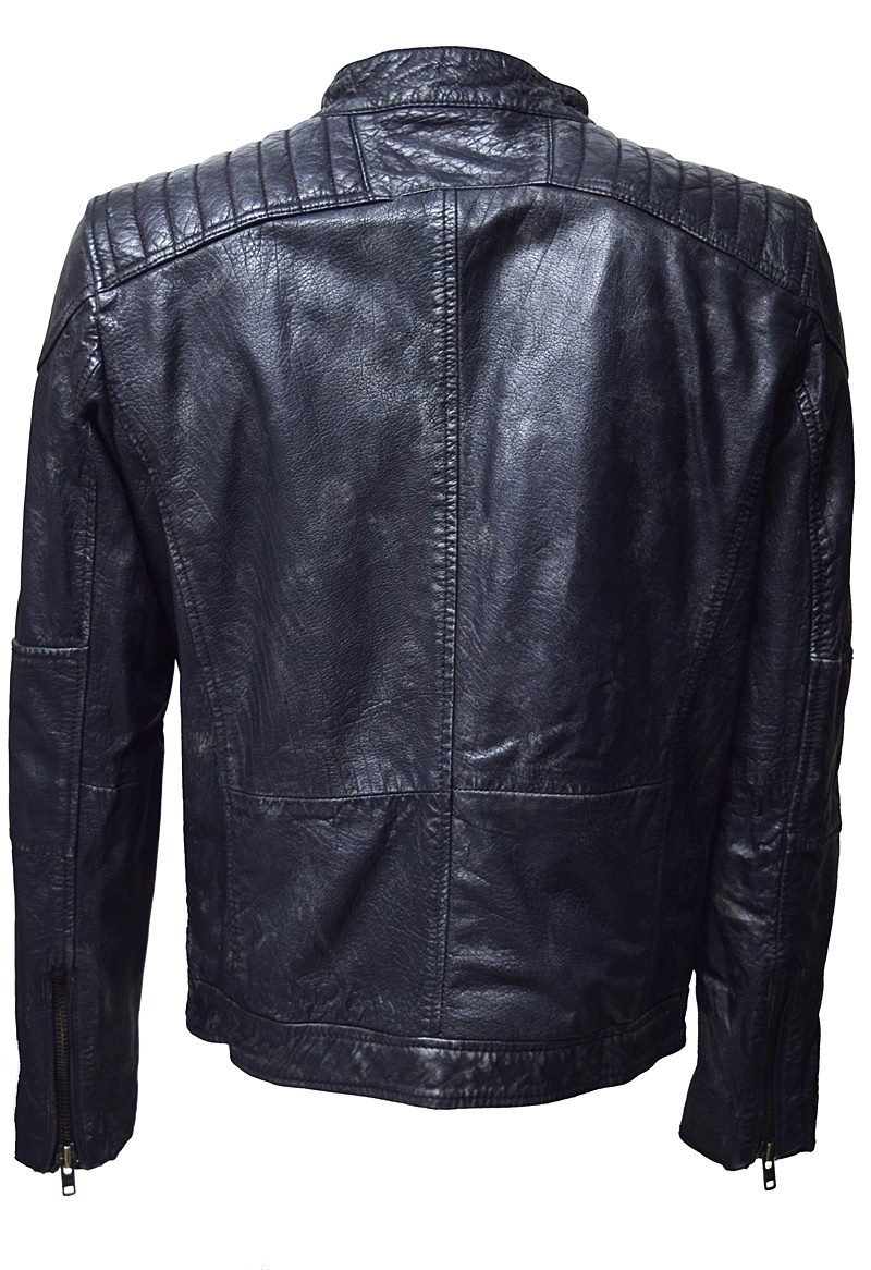 Trapper Herren Lederjacke "LENT" gesteppt in antik Navy