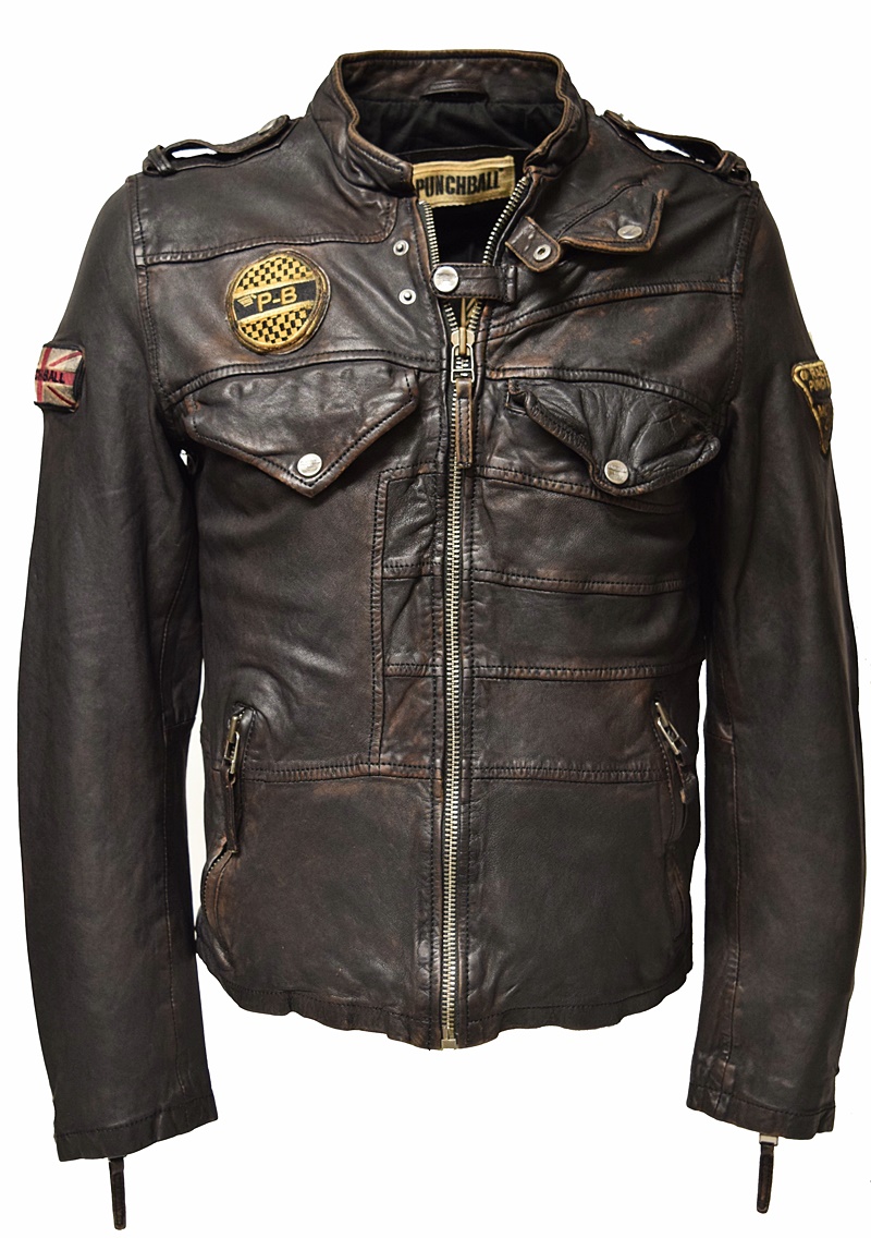 Punchball Herren Lederjacke "Norton" in washed Charcoal