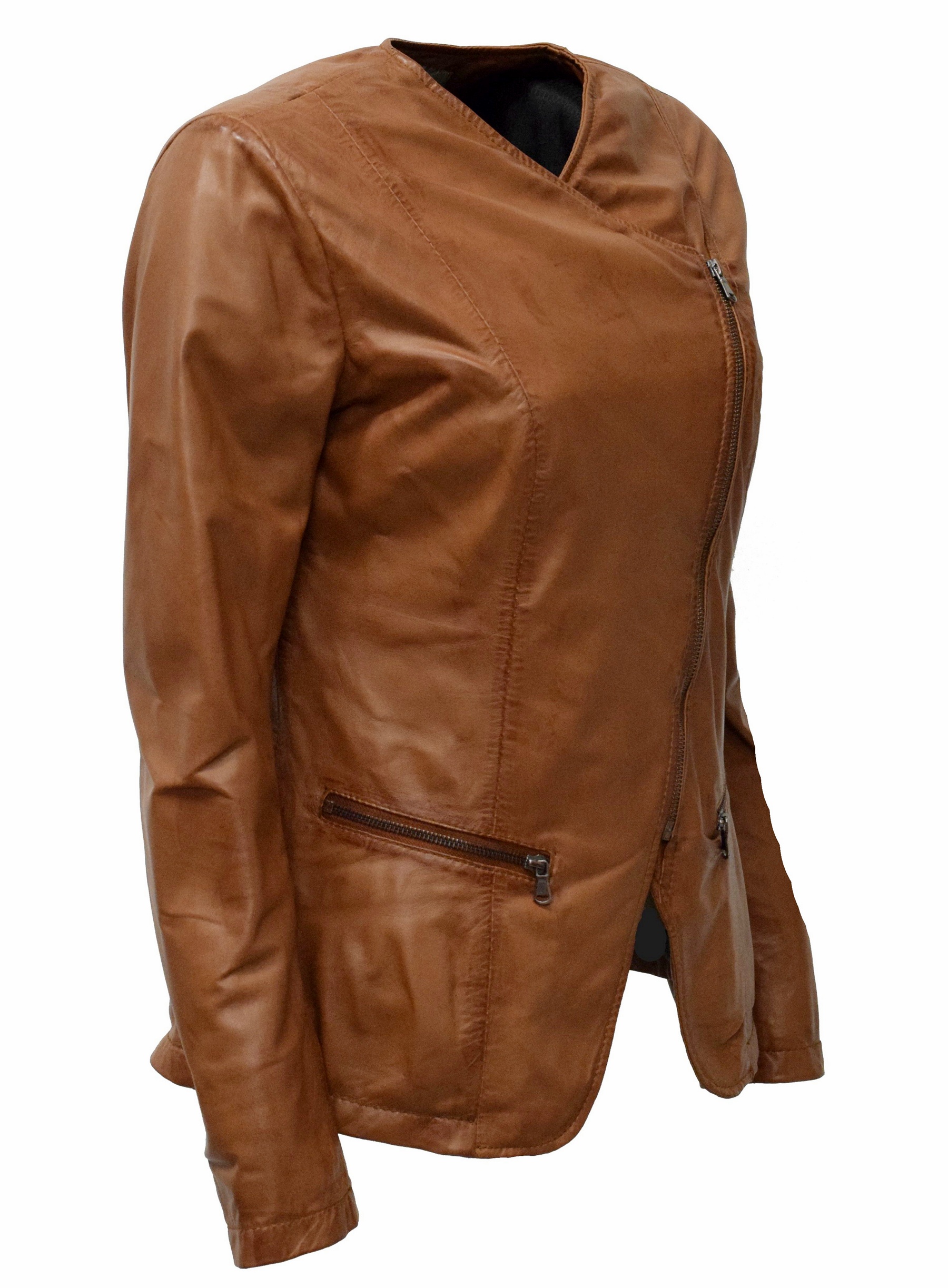 Damen Lederjacke Milla in washed Cognac