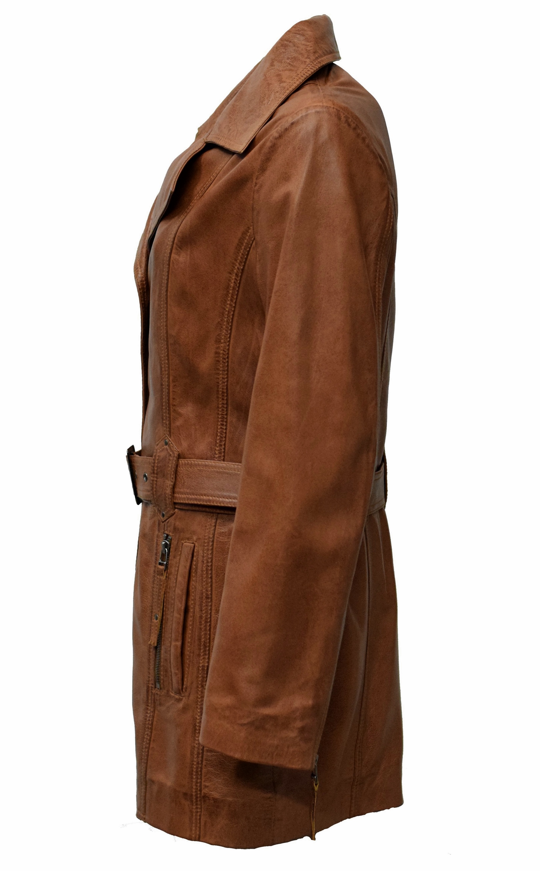 Damen Ledermantel Kaja in washed Cognac