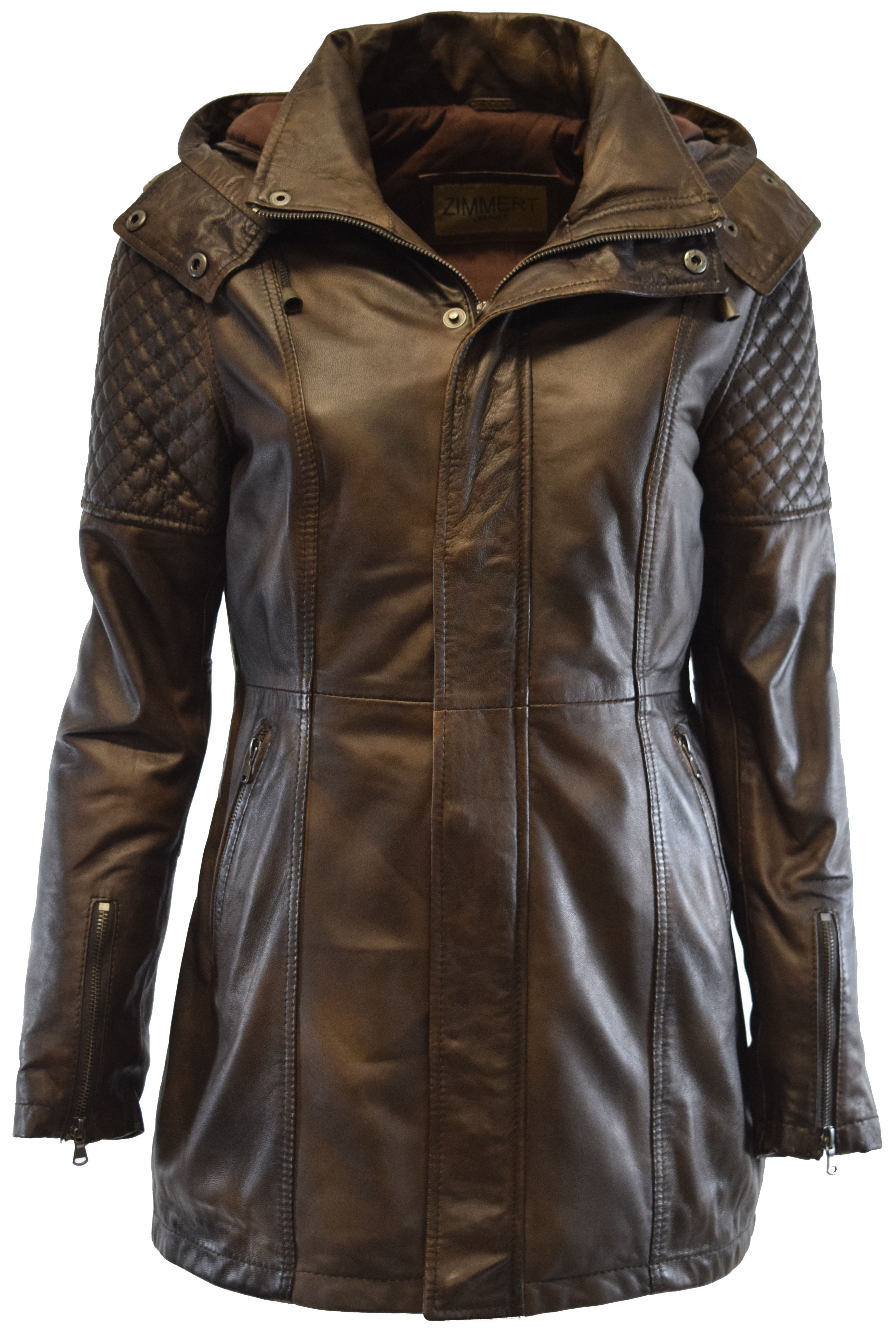 Damen Lederjacke Marta in washed Mocca mit Kapuze