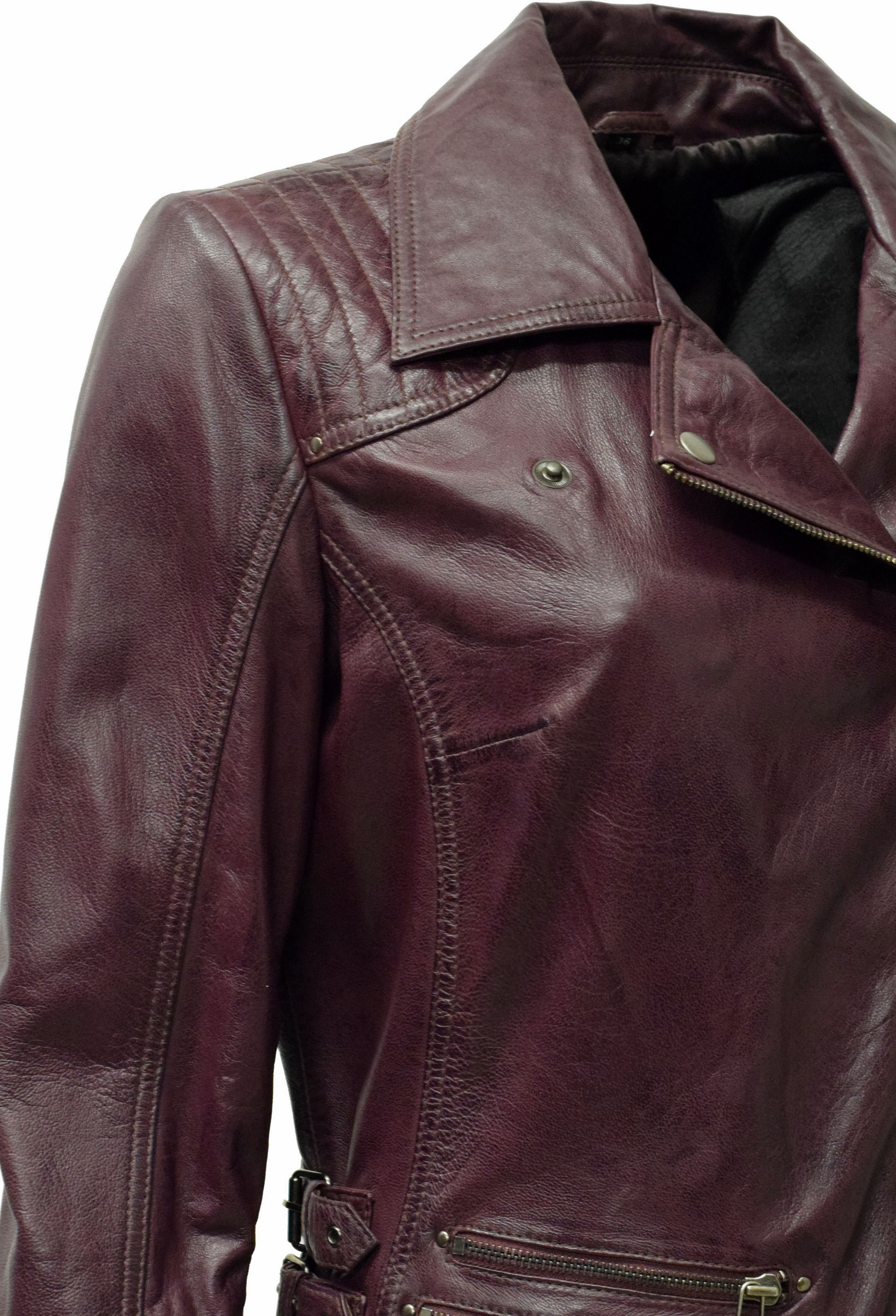 Damen Biker Lederjacke Cara in washed Burgund