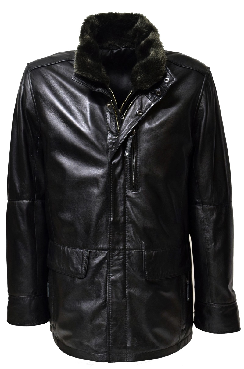 Herren Long Lederjacke "EDDI" in washed Schwarz