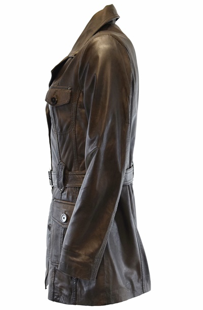 Damen Ledermantel Sabina washed Mocca