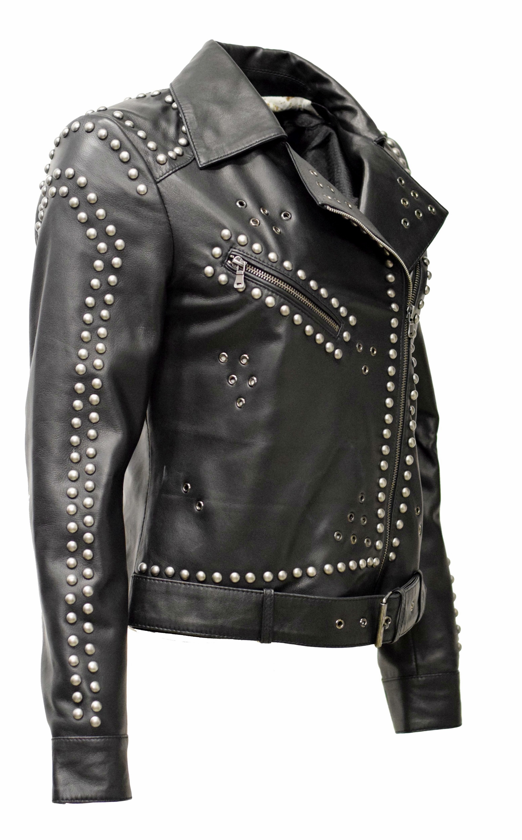 Damen Biker Lederjacke Nika mit Nieten in Schwarz