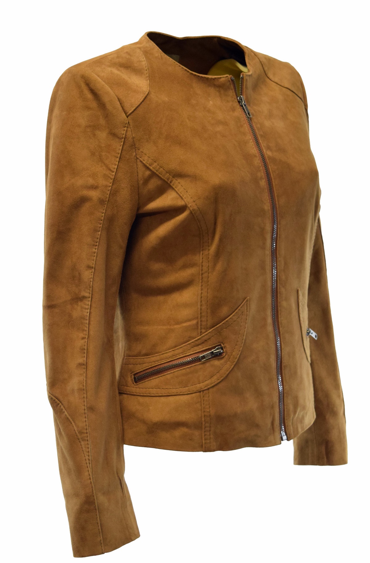 Damen Lederjacke Bea in Ziegenvelour Cognac Braun