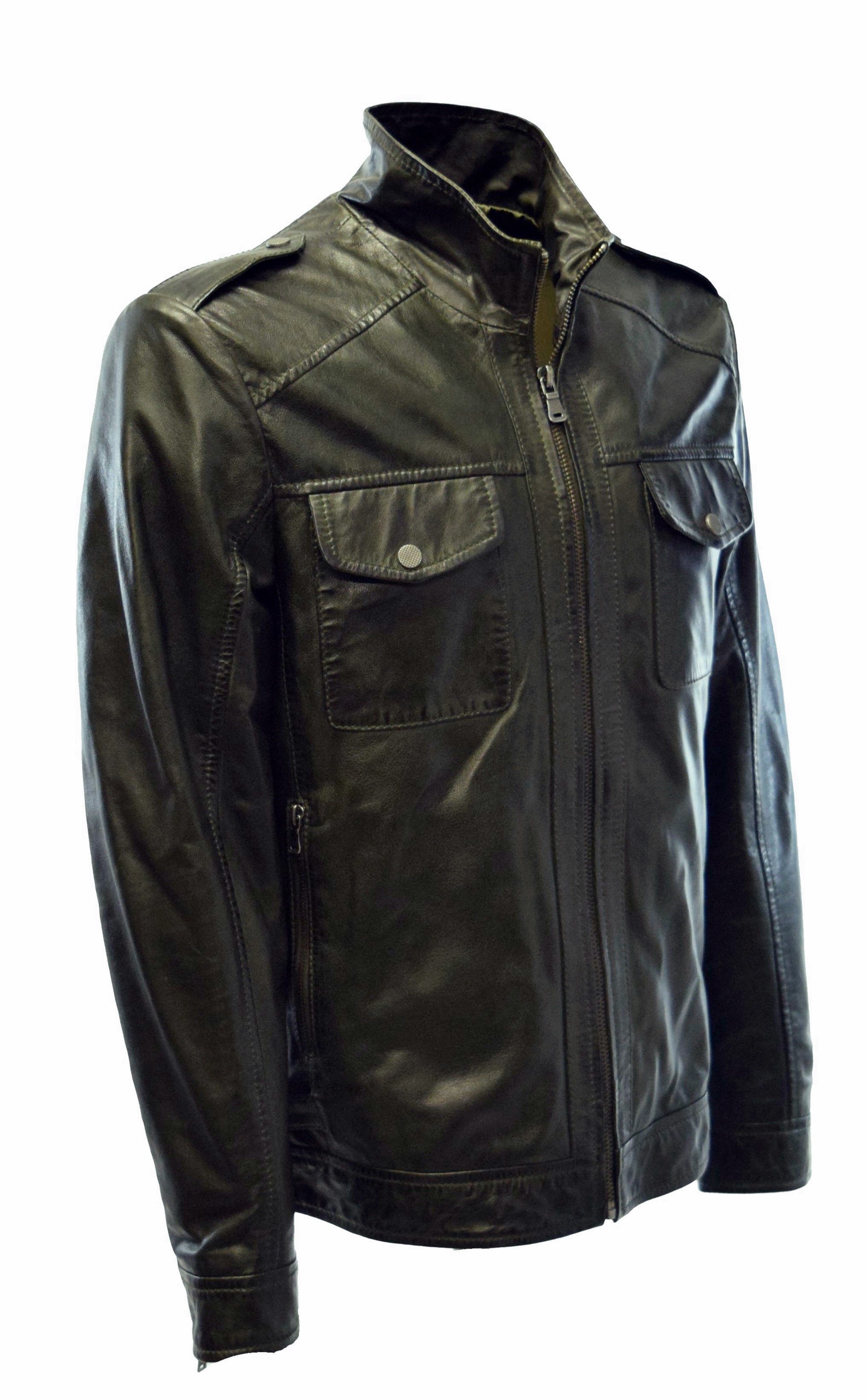 Herren Lederjacke Berny washed Dunkelgrün