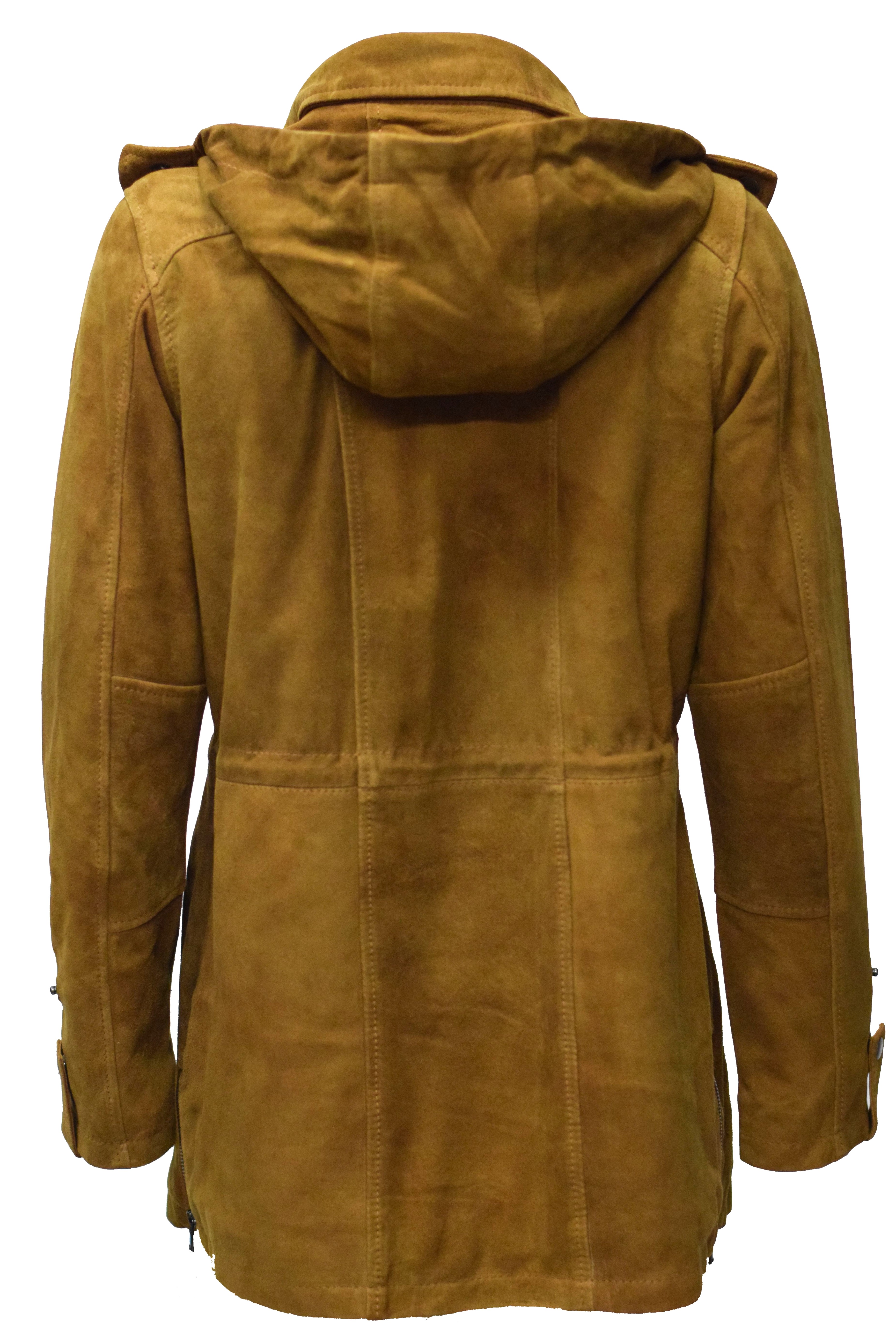 Damen Lederparka Helene mit Kapuze aus Ziegenvelourleder in Cognac
