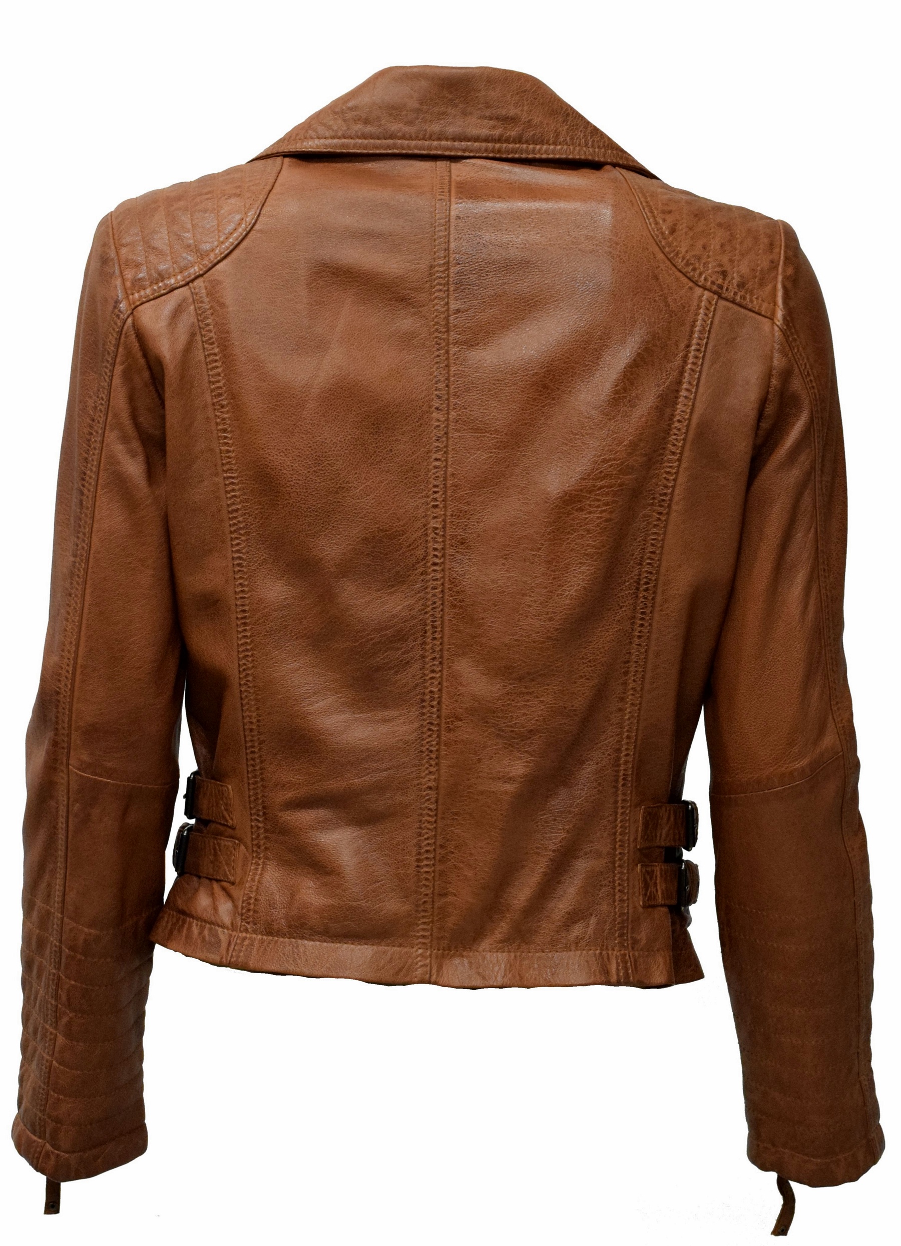 Damen Biker Lederjacke Cara in washed Cognac 