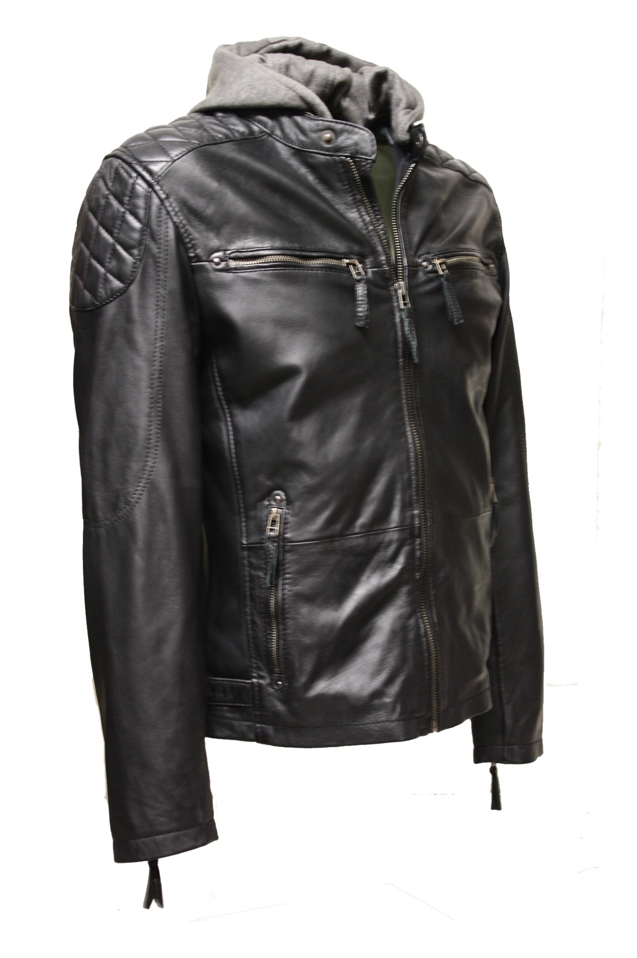 Trapper Herren Lederjacke "Nevio" in washed Schwarz