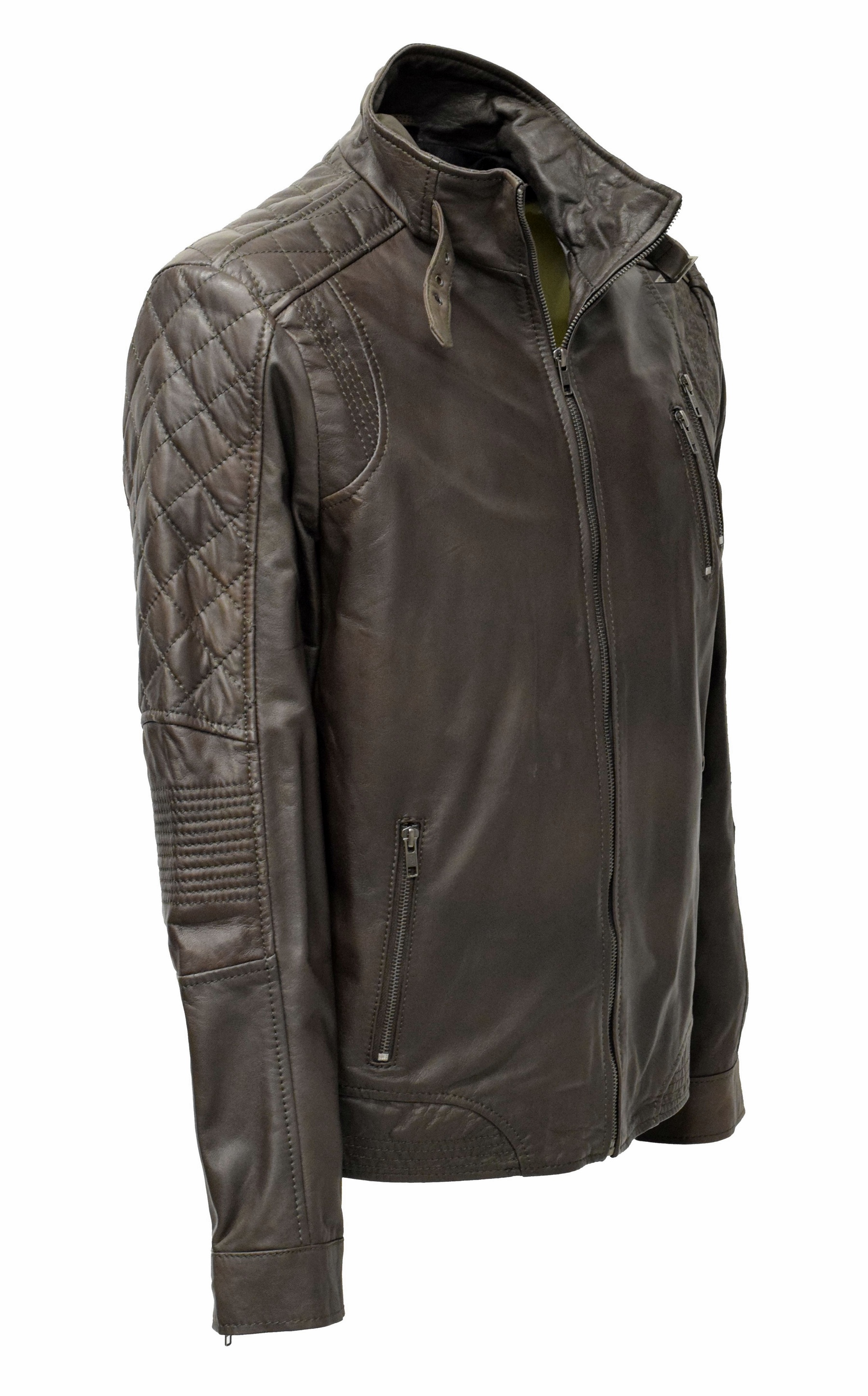 Herren Lederjacke Gilbert gesteppt in washed Mocca