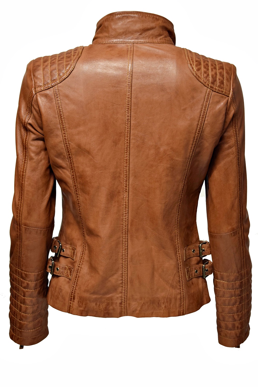 Damen Lederjacke Amy gesteppt washed Cognac