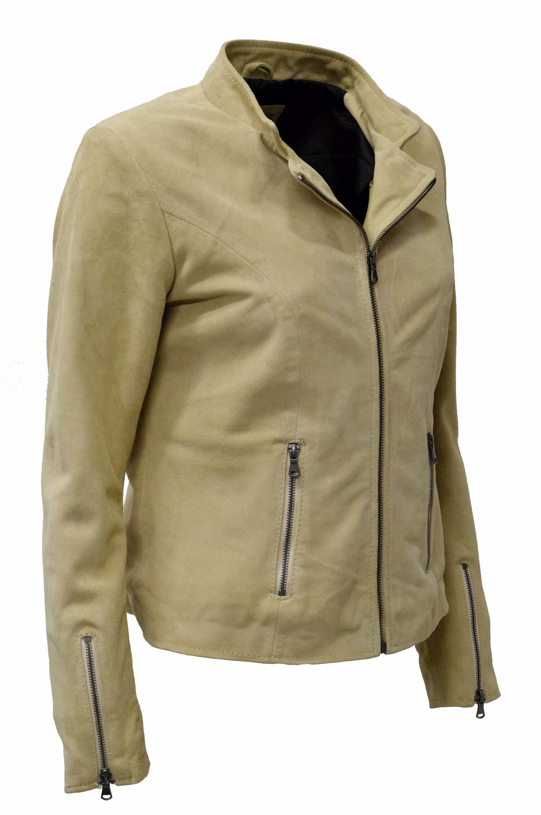 Damen Lederjacke Debby in Ziegenvelour Cremebeige