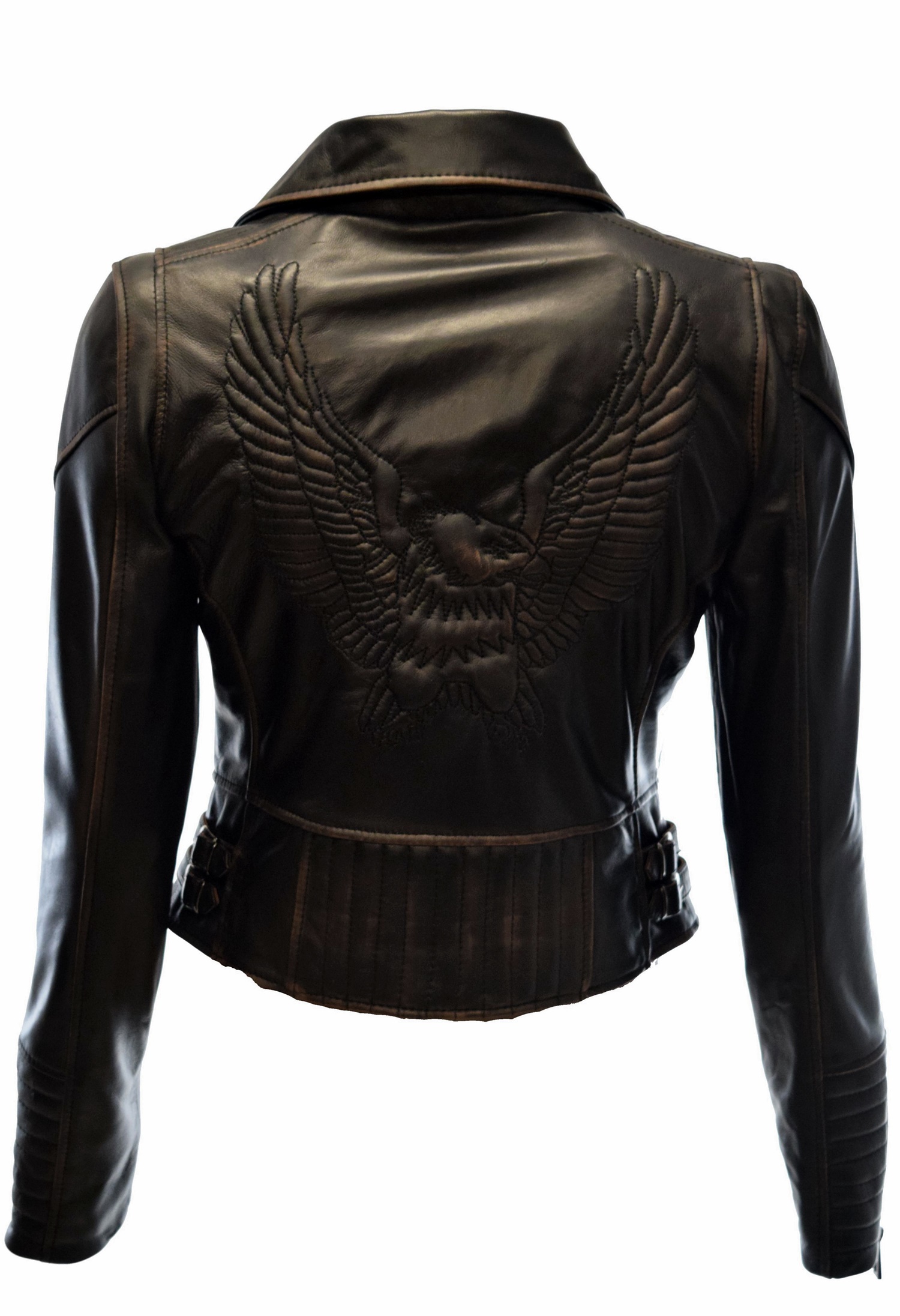 Damen Biker Cropped Lederjacke Jenny in alligator Schwarz