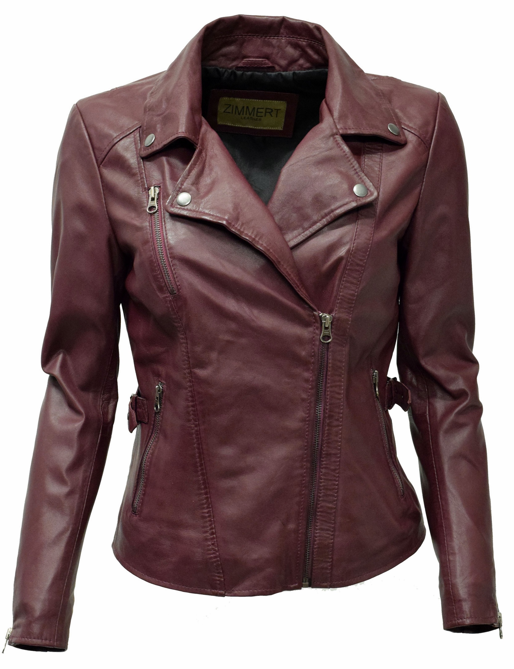 Damen Lederjacke Stella im Biker Stil in Bordorot