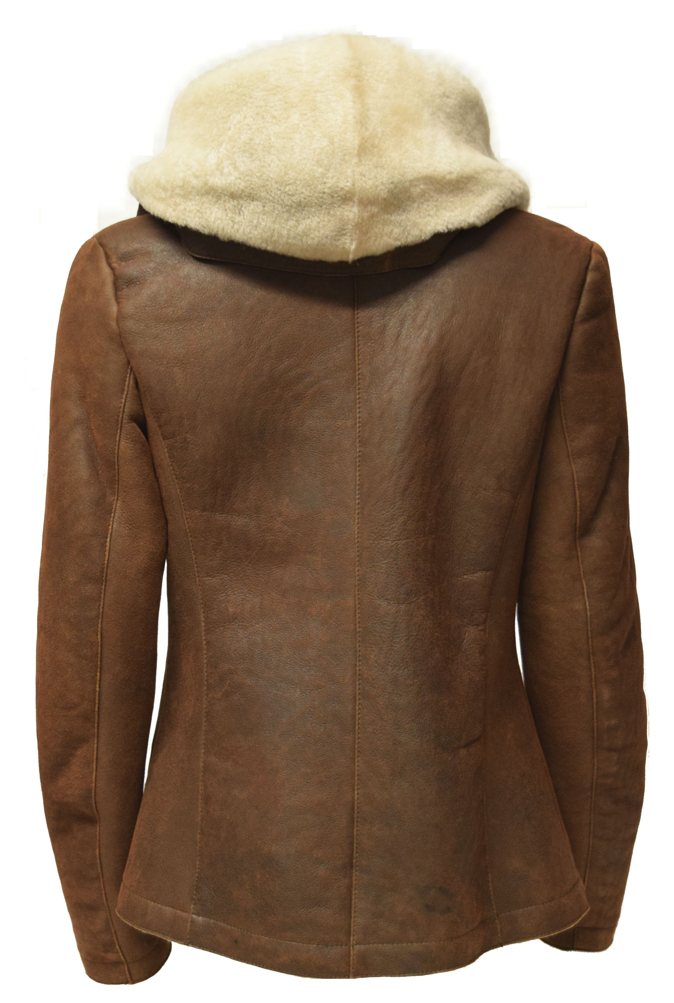 Damen Lammfelljacke Ebba mit Kapuze in Naturbraun